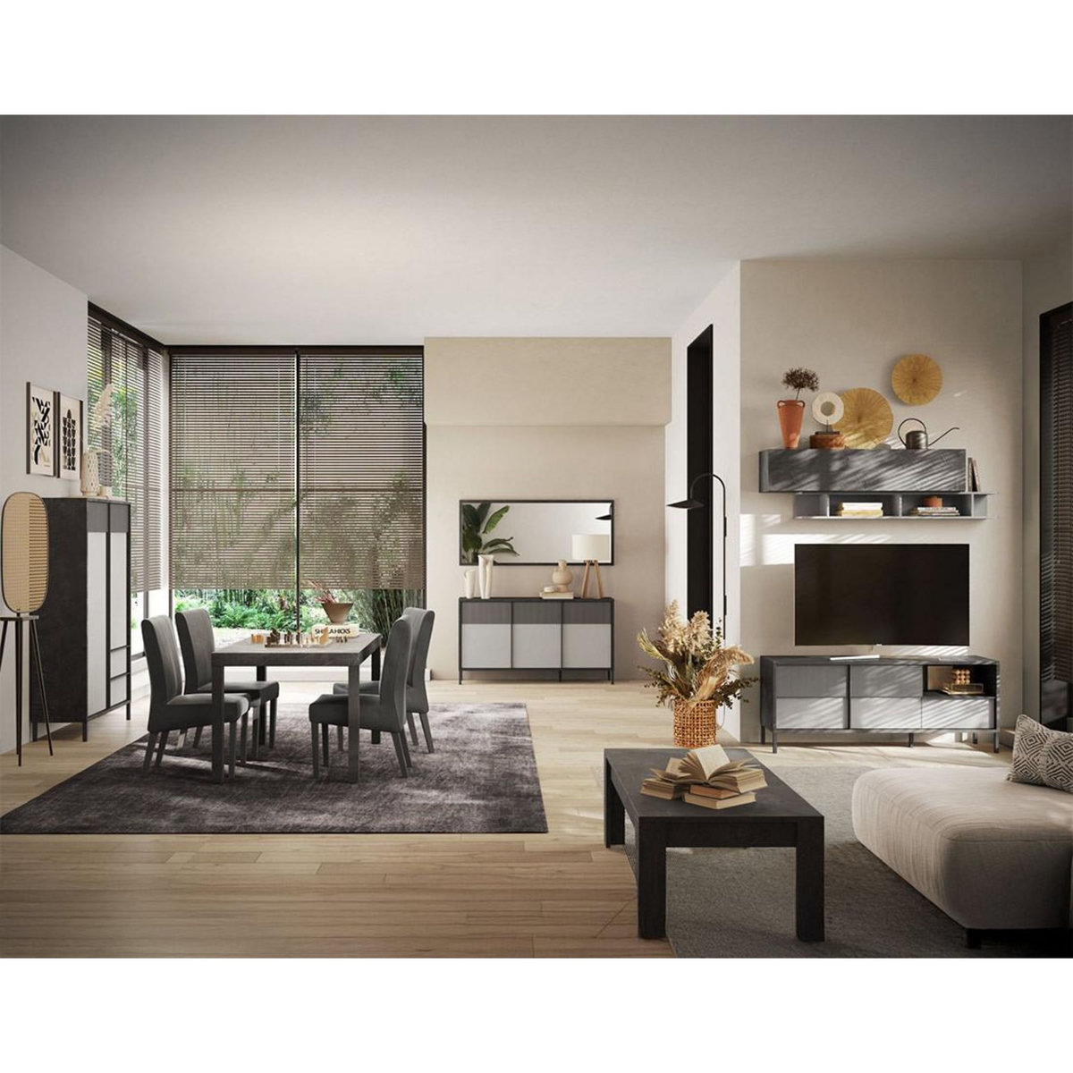 BEST MOBILIER Jules - meuble tv - 2 portes et 1 tiroir - 156 cm