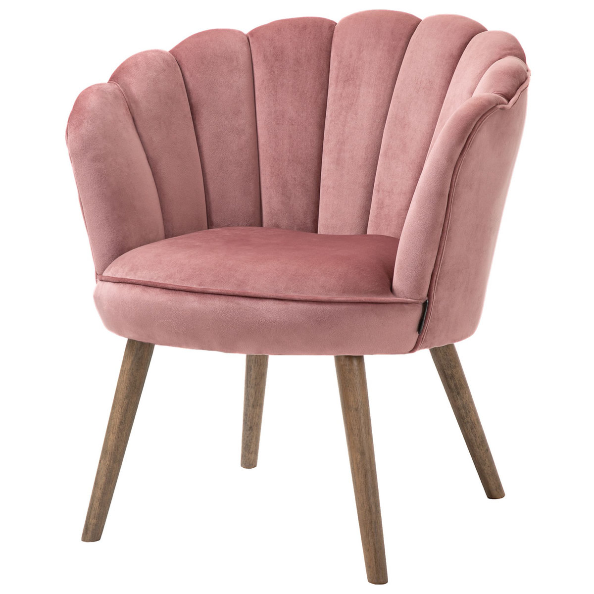 HOMCOM Fauteuil design coquillage piètement effilé bois d'hévéa dossier enveloppant strié aspect velours rose poudré