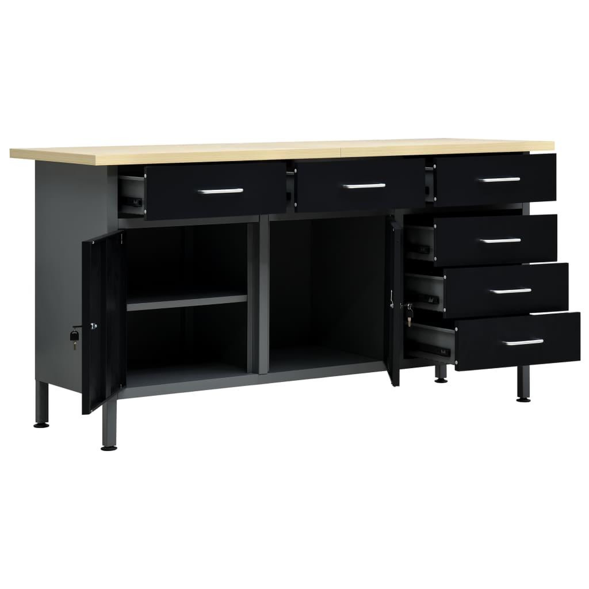 Voir la diapositive 2 : VIDAXL Etabli Noir 160x60x85 cm Acier