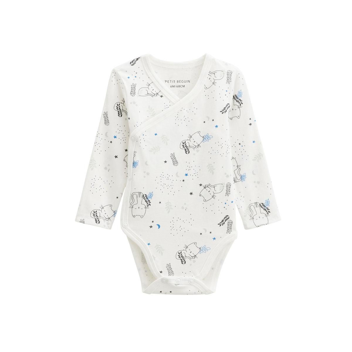 Petit Béguin Lot de 2 bodies bébé manches longues ouverture croisée Chatmallow