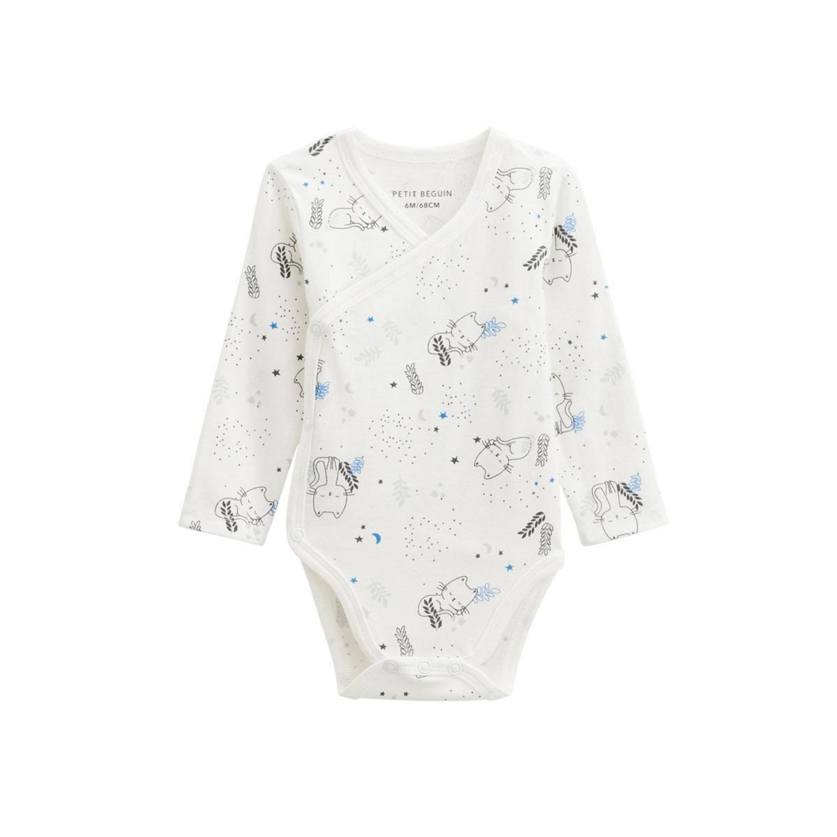 Petit Béguin Lot de 2 bodies bébé manches longues ouverture croisée Chatmallow