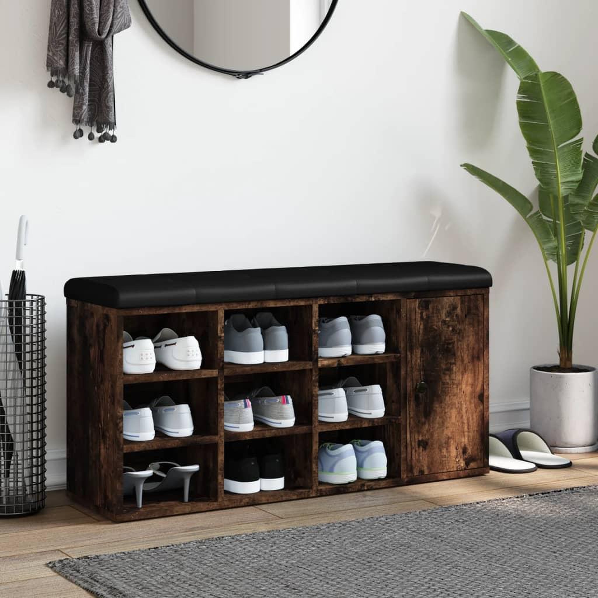Voir la diapositive 3 : VIDAXL Banc a chaussures chene fume 102x32x50 cm bois d'ingenierie