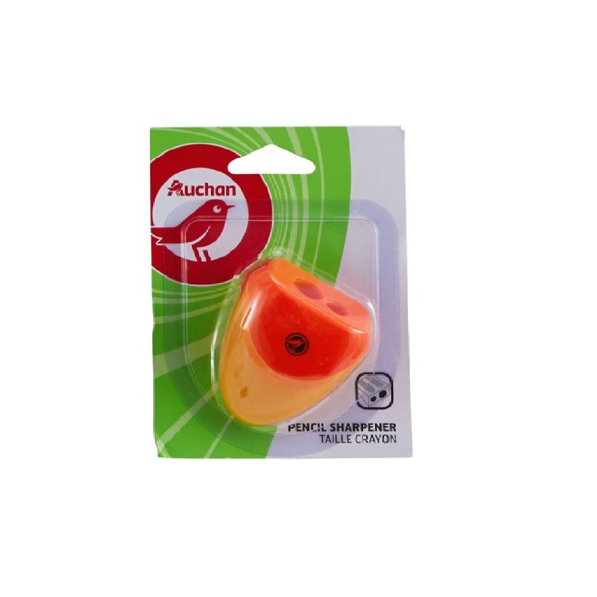 AUCHAN Taille-crayon 2 trous avec réservoir orange fluo