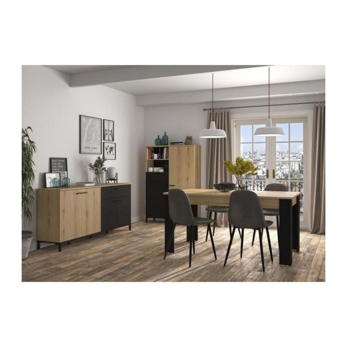 GAMI Table extensible - GAMI - TRUST - Chene / Noir - 8 personnes - 90 x 160 x 77 cm