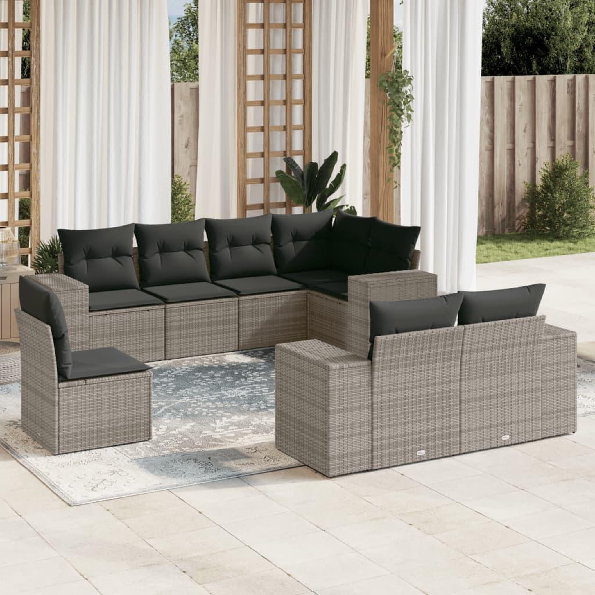 VIDAXL Salon de jardin 8 pcs avec coussins gris resine tressee