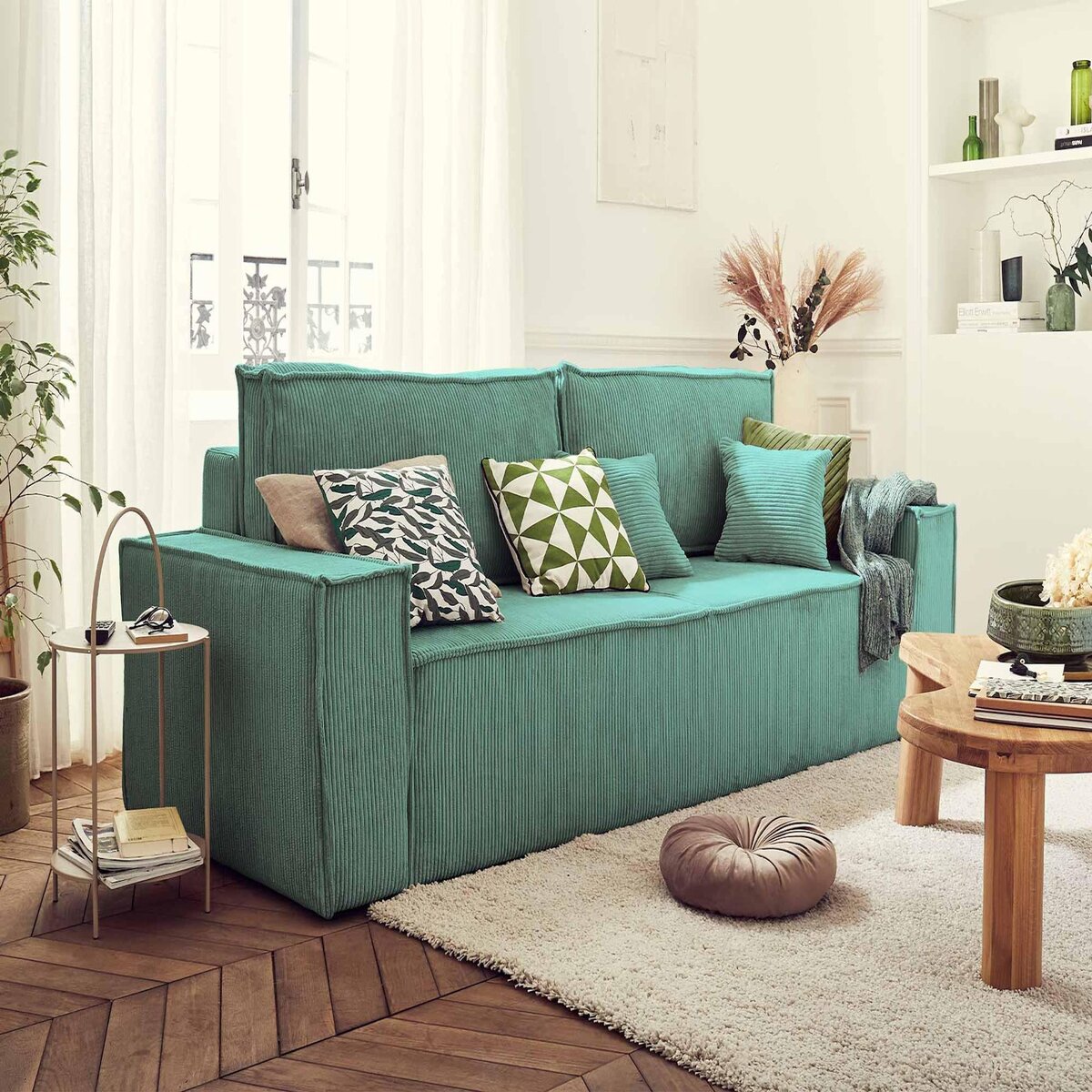 BEST MOBILIER Dellia - canapé 3 places convertible - avec coffre - en velours côtelé - style contemporain