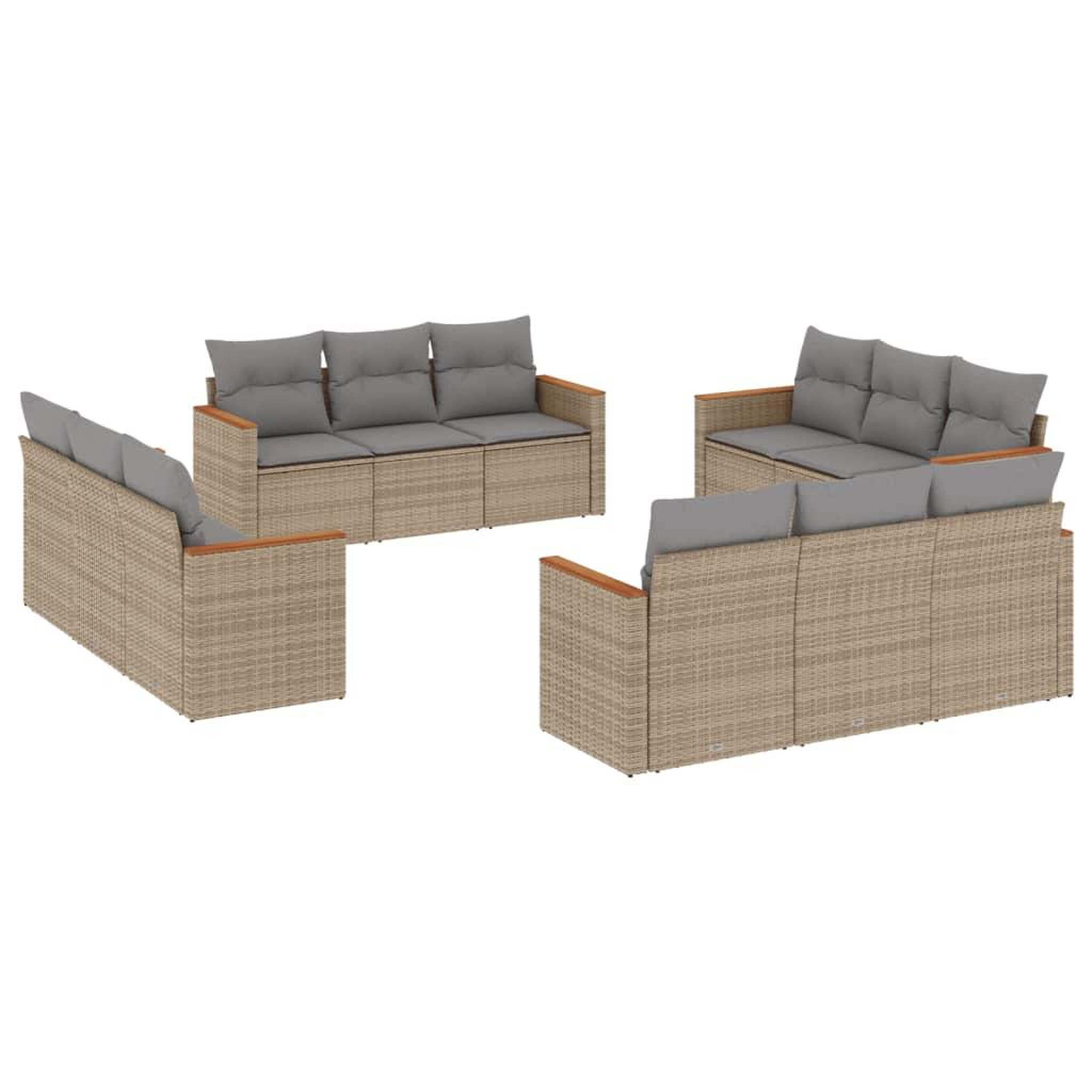 Voir la diapositive 2 : VIDAXL Salon de jardin avec coussins 12 pcs beige resine tressee