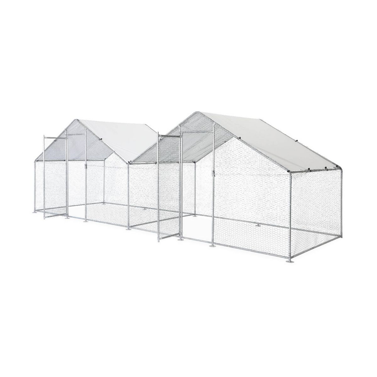 SWEEEK Enclos pour poulailler 2x6m² - Babette - Volière en acier galvanisé. bâche de toit imperméable et anti UV. porte avec loquet. enclos pour animaux 6x2m