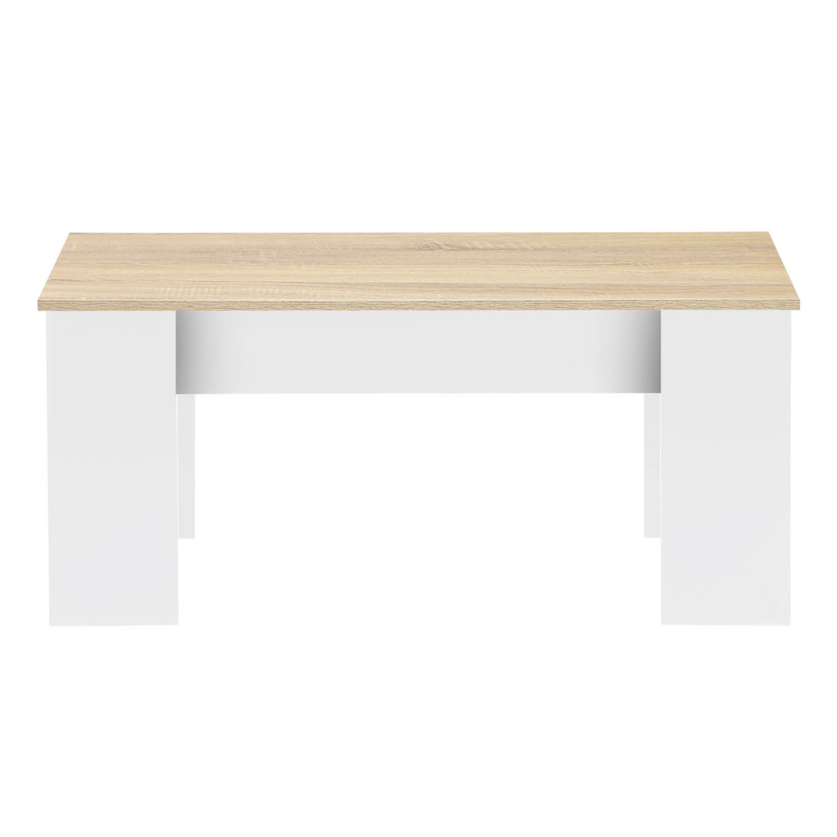 ID MARKET Table basse plateau relevable rectangulaire TARA bois blanc et imitation hêtre