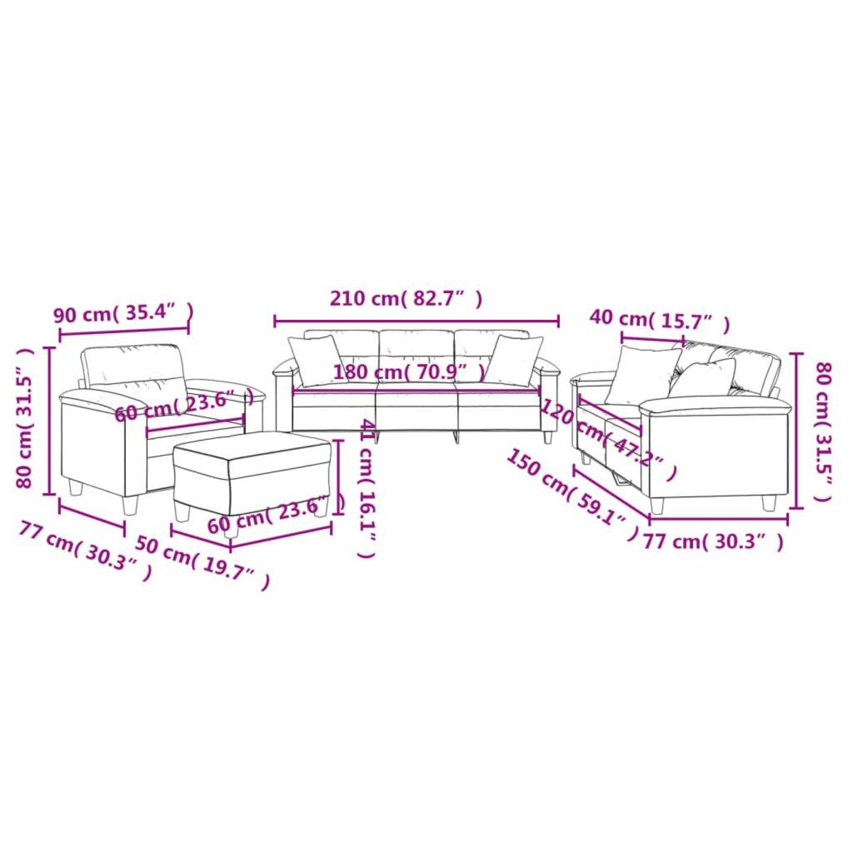 VIDAXL Ensemble de canapes 4 pcs avec coussins Noir Tissu microfibre
