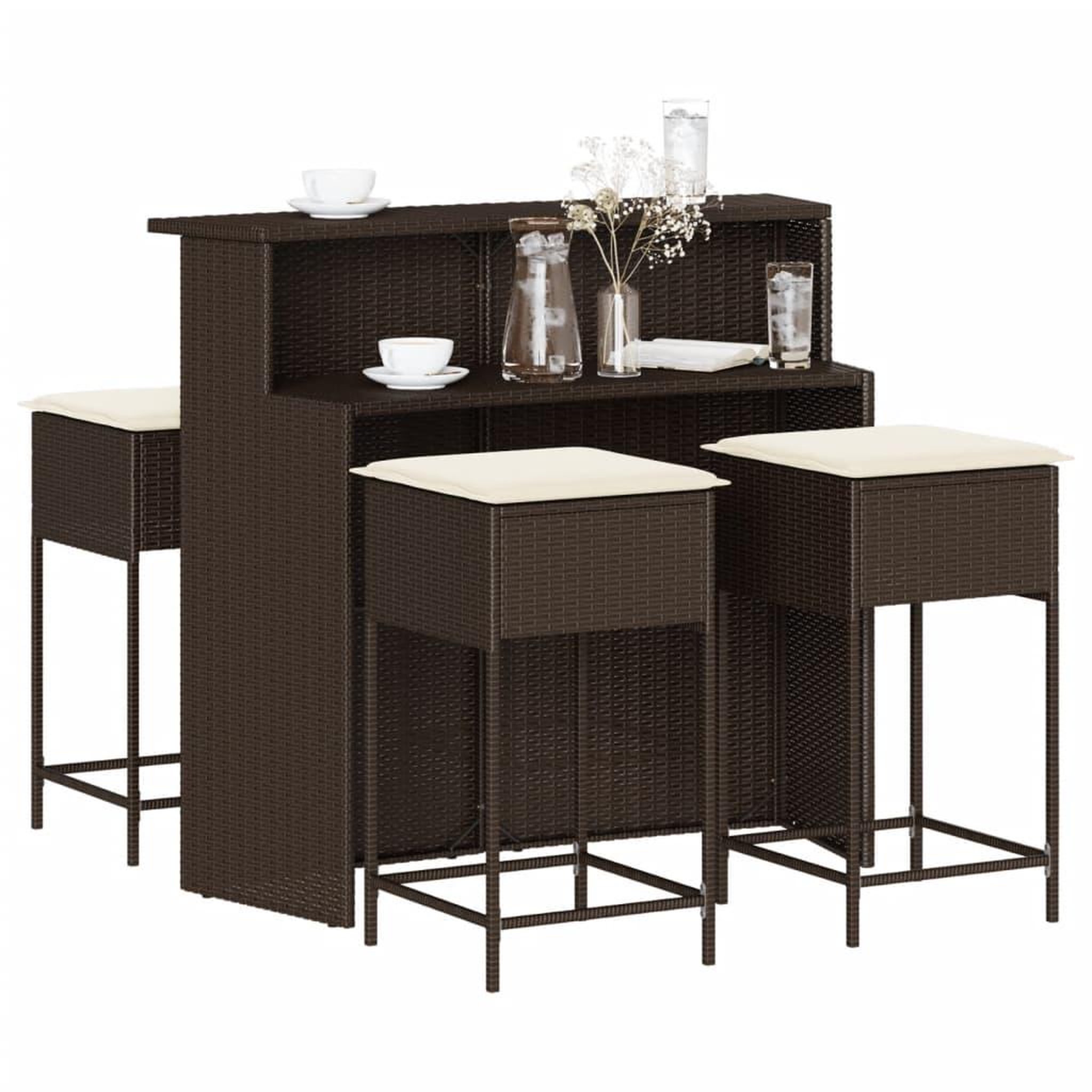 VIDAXL Ensemble de bar de jardin avec coussins 5 pcs marron poly rotin