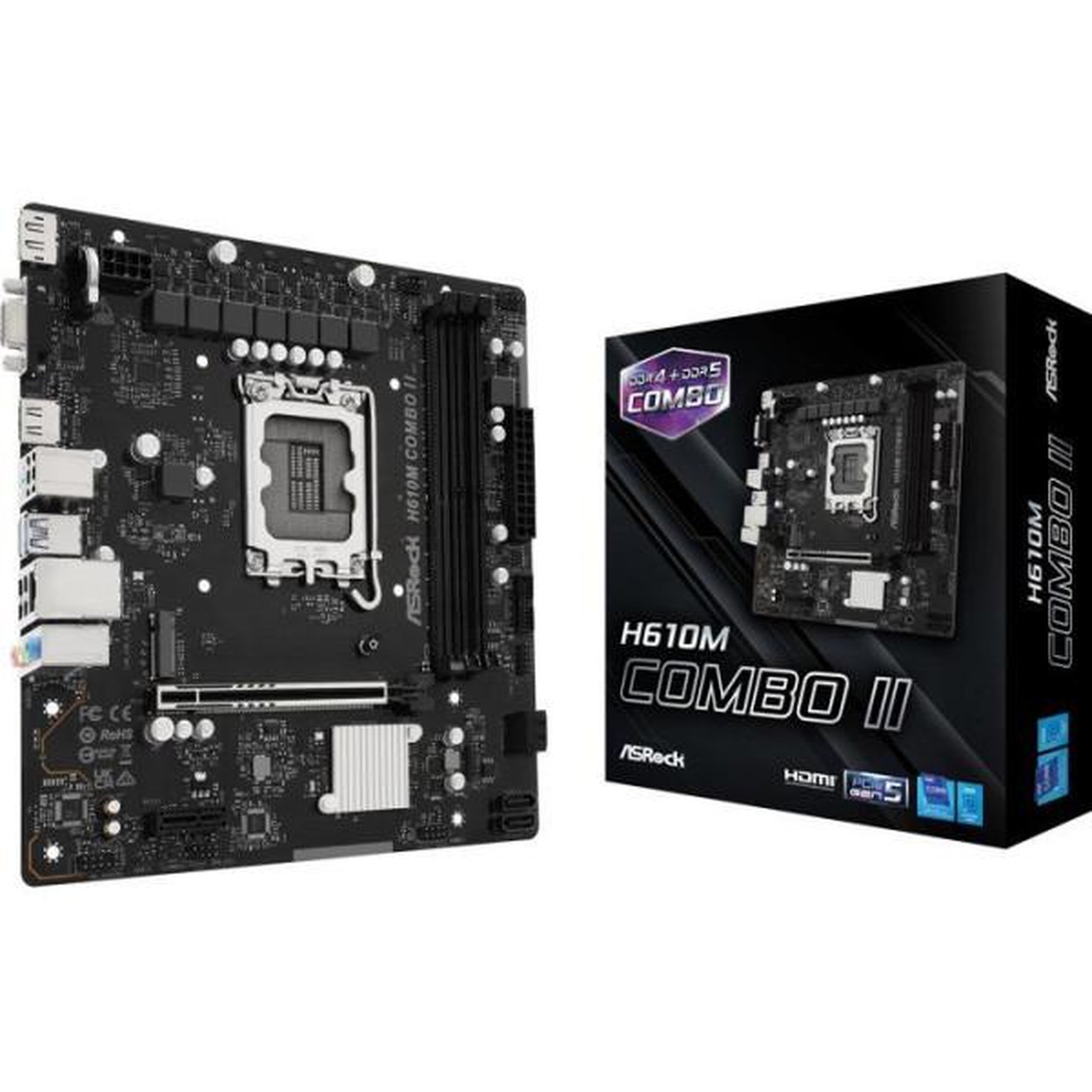 Voir la diapositive 2 : ASRock Carte mere - ASROCK - H610M Combo II - Socket LGA1700 - DDR4/DDR5 - Micro-ATX