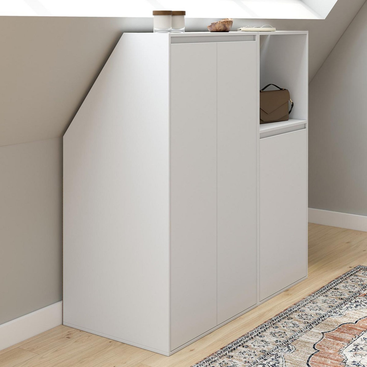 ID MARKET Ensemble armoires sous pente 2 portes + 1 porte et 1 niche TOMI blanc