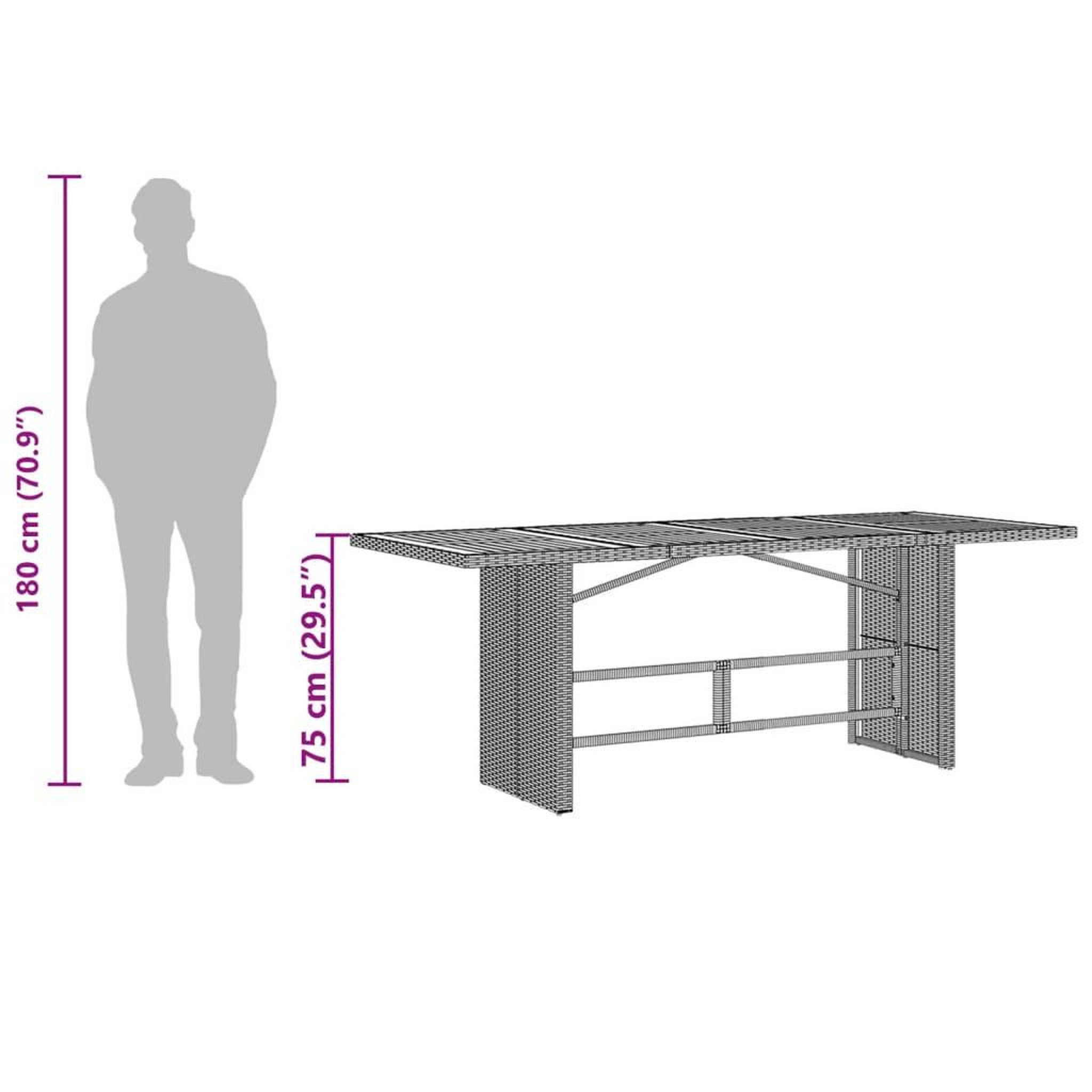 Voir la diapositive 6 : VIDAXL Table de jardin avec dessus en verre gris resine tressee