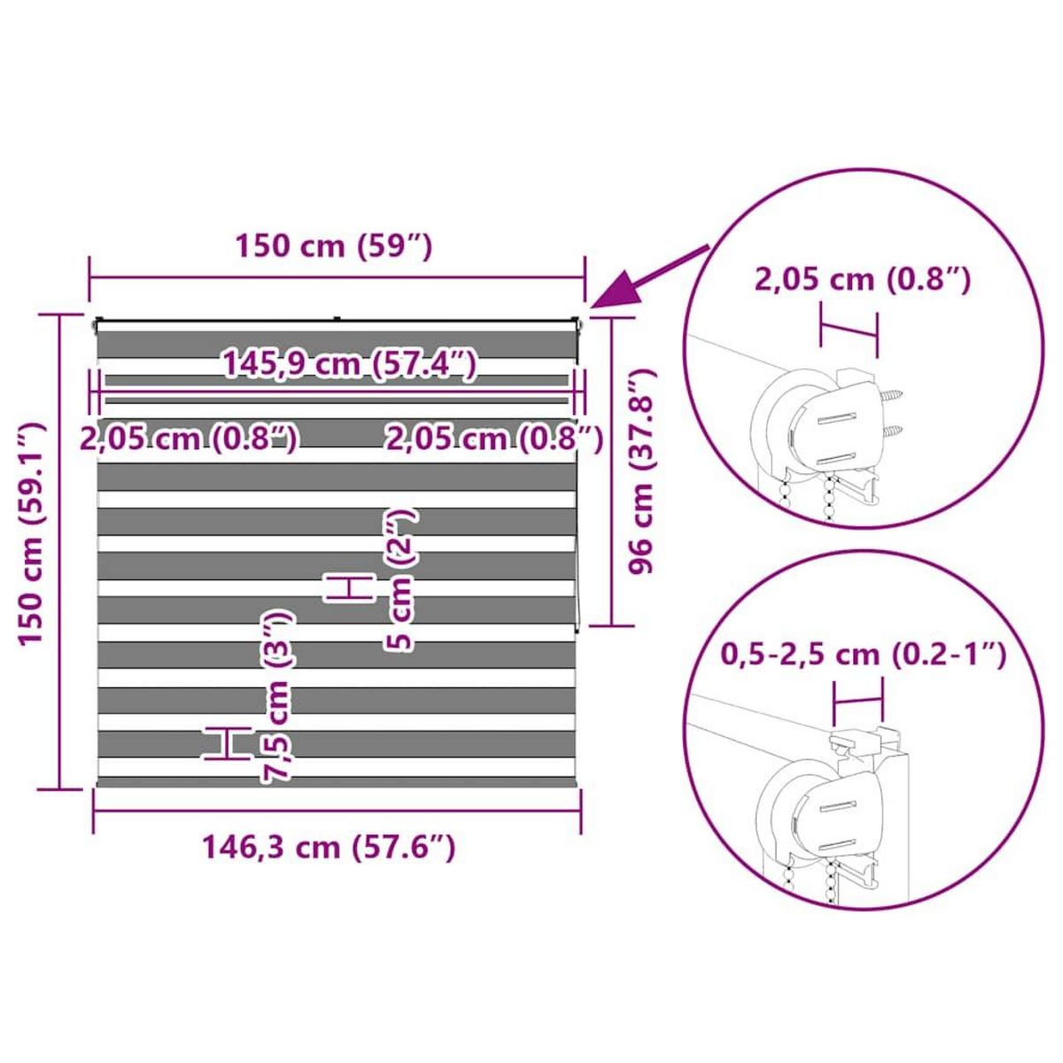 VIDAXL Store zebre blanc 150x150 cm largeur du tissu 145,9cm polyester