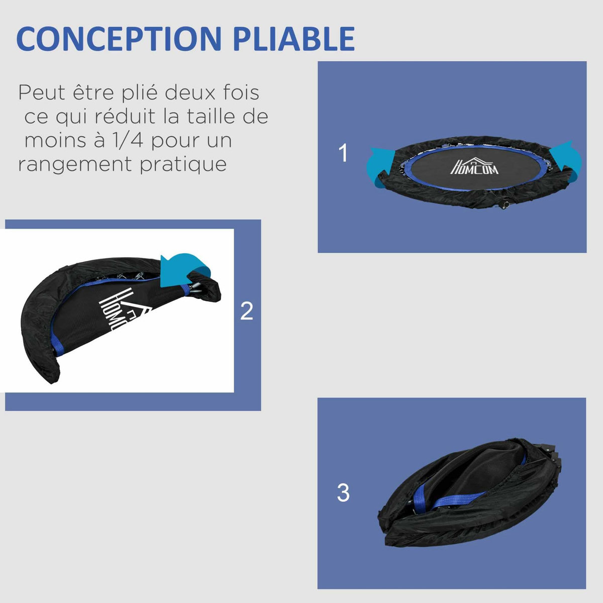 HOMCOM Trampoline de fitness gym pliable - poignée réglable, 28 ressorts - Ø 102 cm - noir bleu