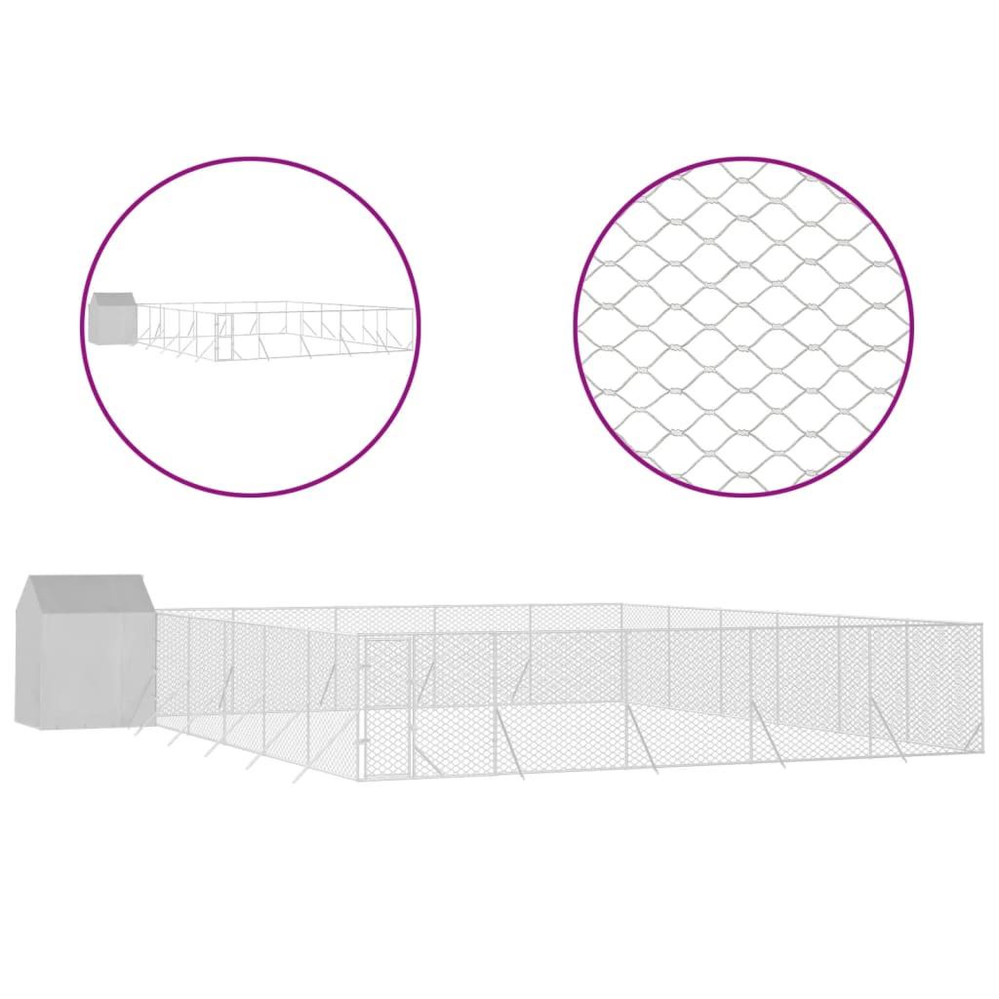 Voir la diapositive 2 : VIDAXL Chenil d'exterieur pour chiens avec toit argente 12x12x2,5 m