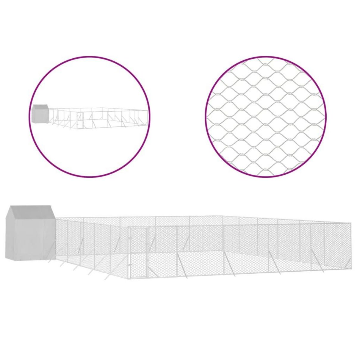 VIDAXL Chenil d'exterieur pour chiens avec toit argente 12x12x2,5 m