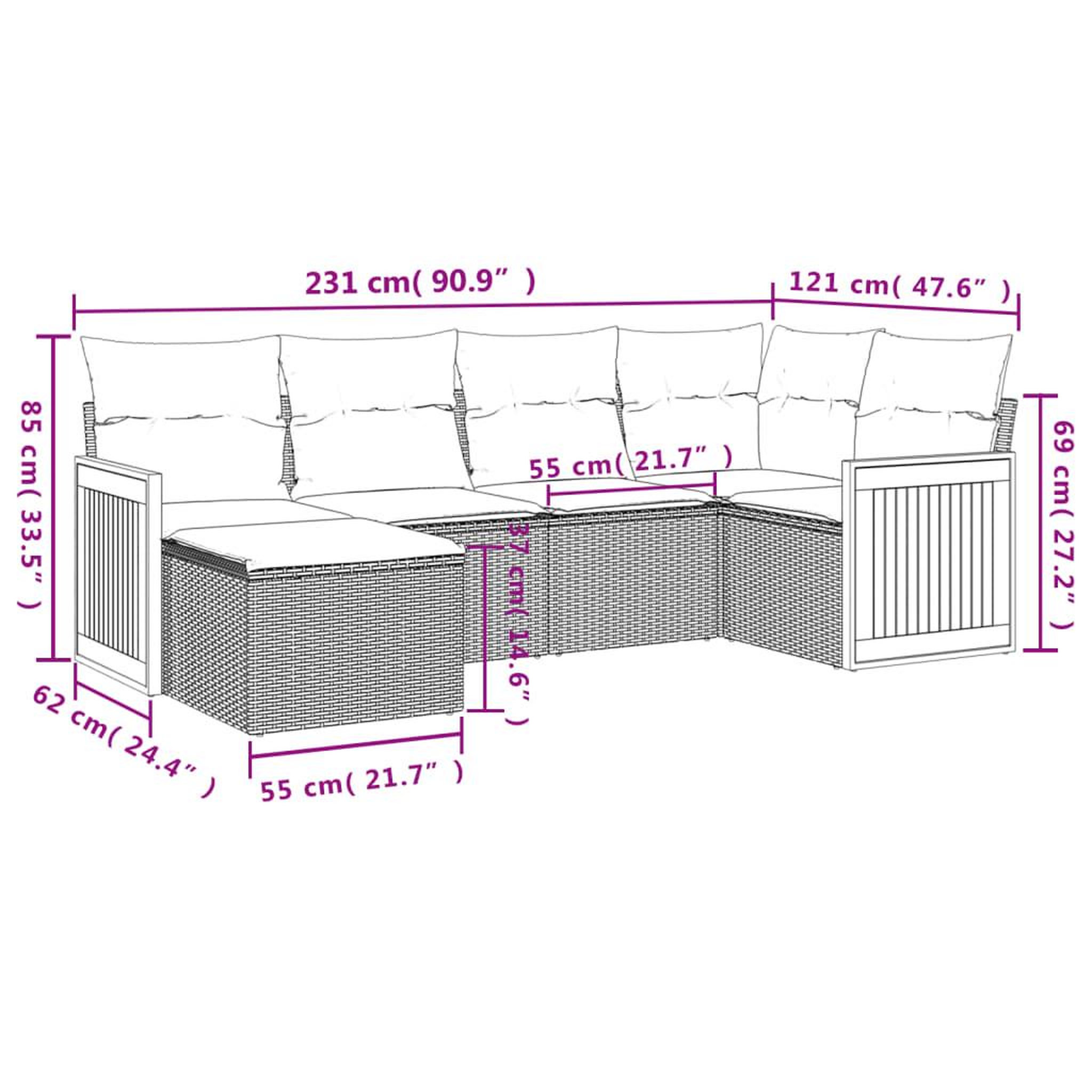 Voir la diapositive 6 : VIDAXL Salon de jardin 6 pcs avec coussins noir resine tressee