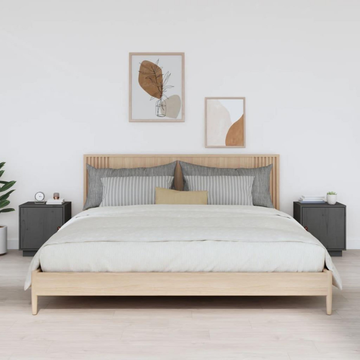 VIDAXL Tables de chevet 2 pcs Gris 40x34x45 cm Bois de pin massif