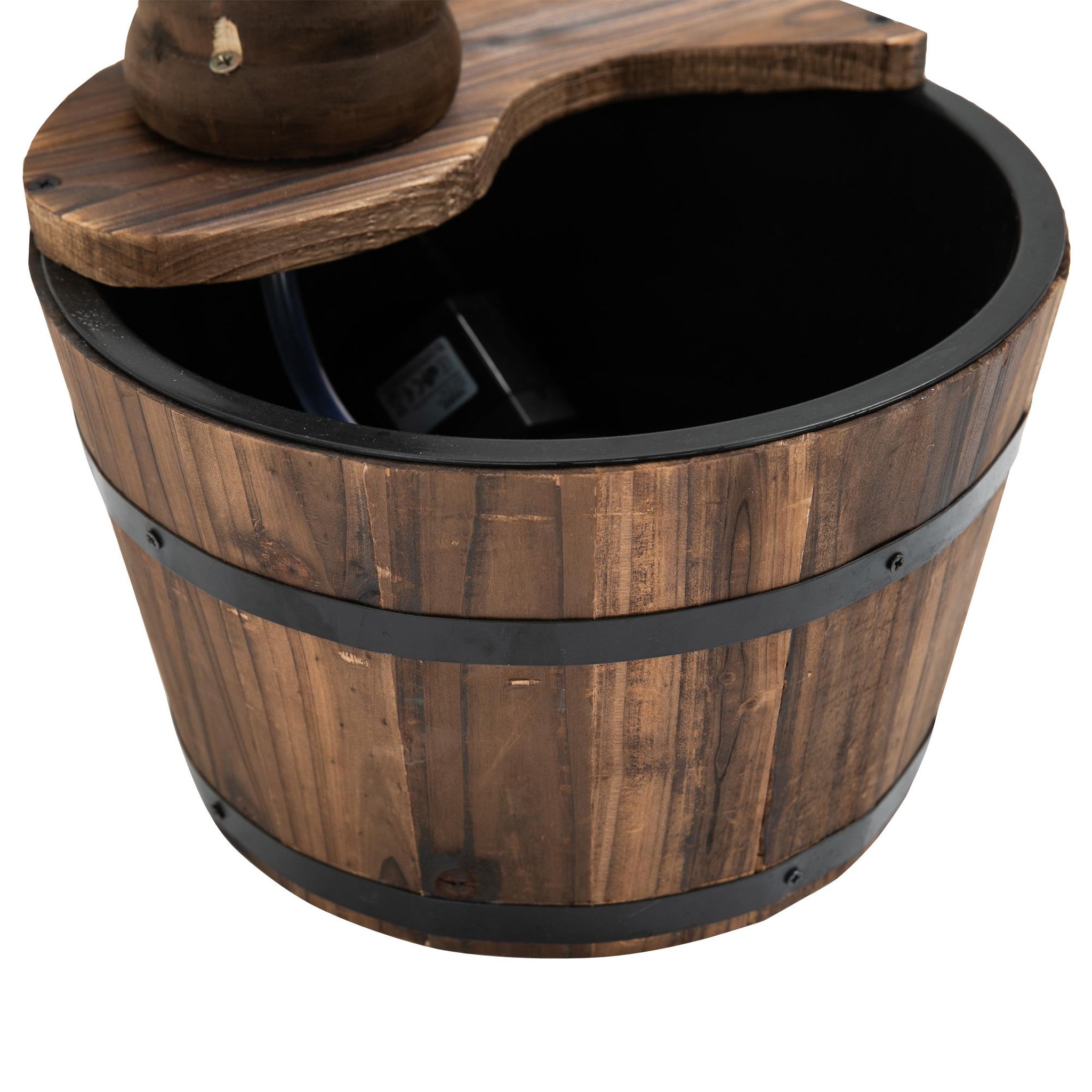 Voir la diapositive 5 : OUTSUNNY Fontaine de jardin tonneau pompe à eau submersible incluse Ø 27 x 37H cm bois de pin marron
