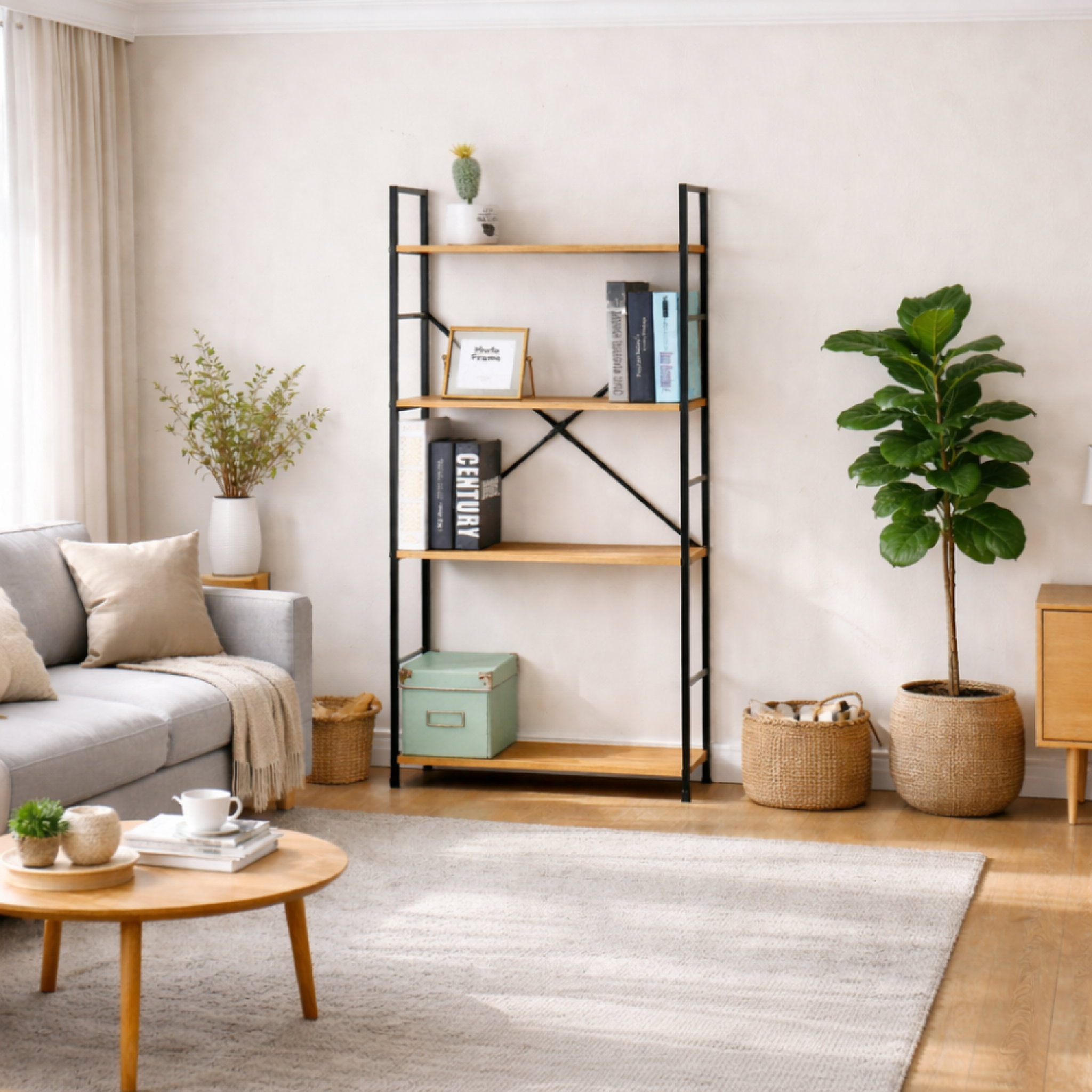 Voir la diapositive 2 : CONCEPT USINE Etagère 4 rangements 112 cm bois et noir tyda