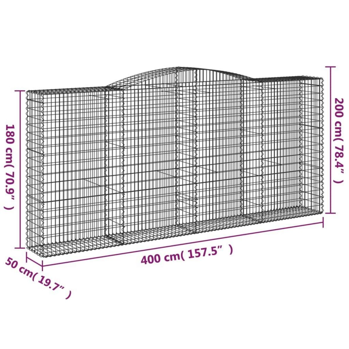 VIDAXL Paniers a gabions arques 9 pcs 400x50x180/200 cm Fer galvanise