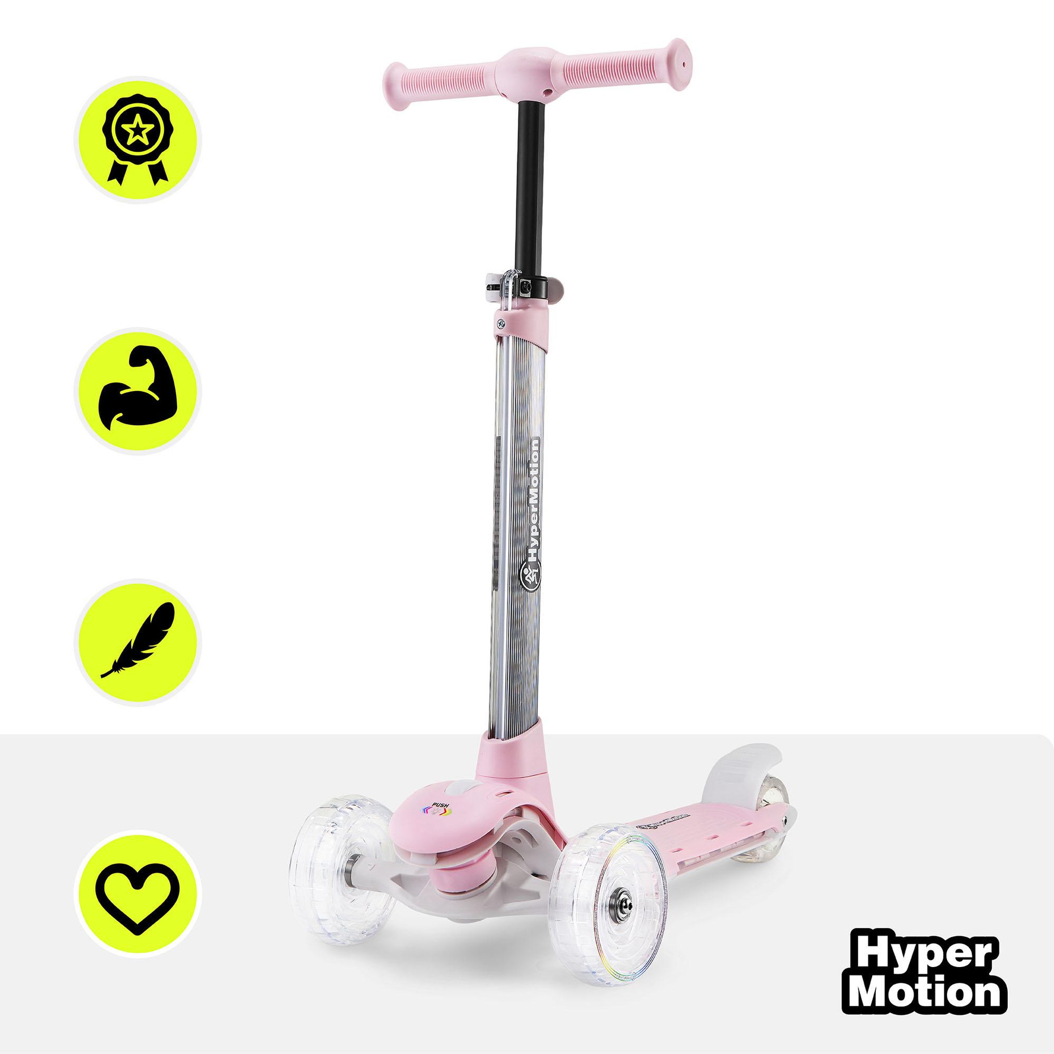 Voir la diapositive 2 : HYPERMOTION Trottinette Enfant +3 ans, 3 Roues HyperMotion RouesLED - Rose