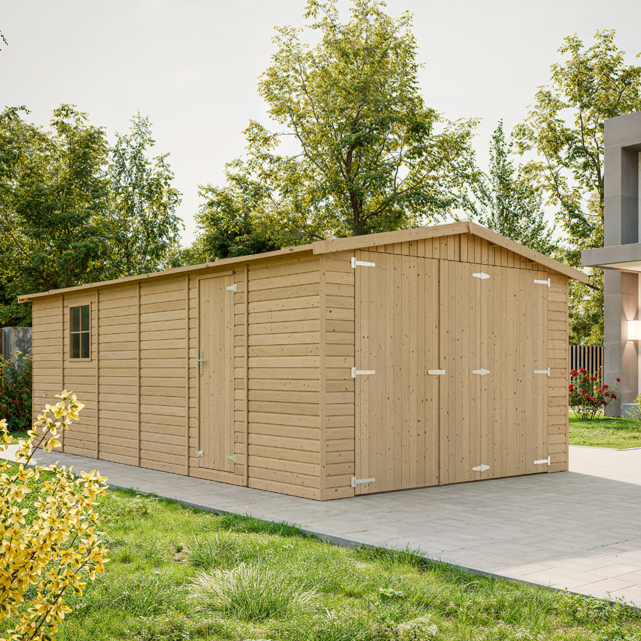Voir la diapositive 4 : TIMBELA Garage en bois Naturel - H222X616x324 cm/18 m² M102