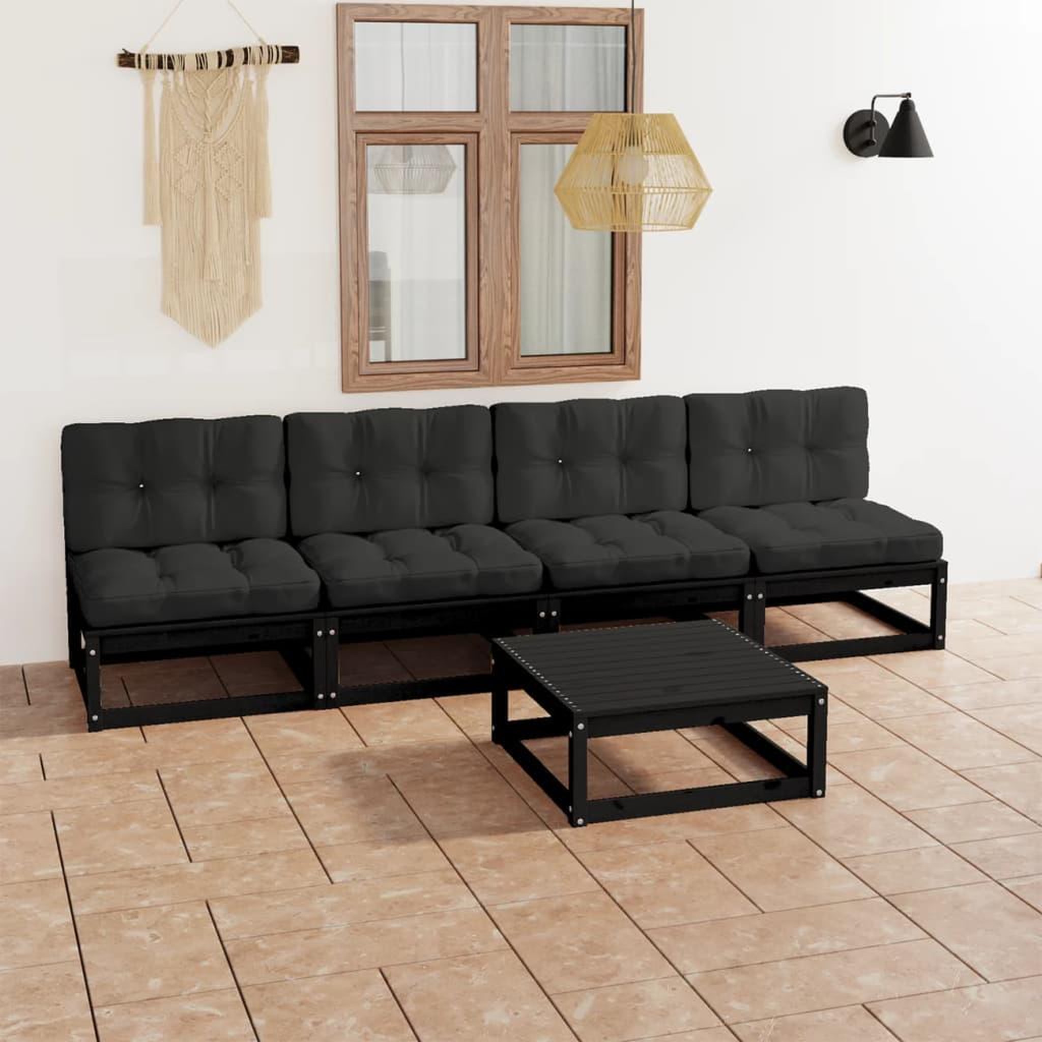 Voir la diapositive 1 : VIDAXL Salon de jardin 5 pcs avec coussins Bois de pin massif