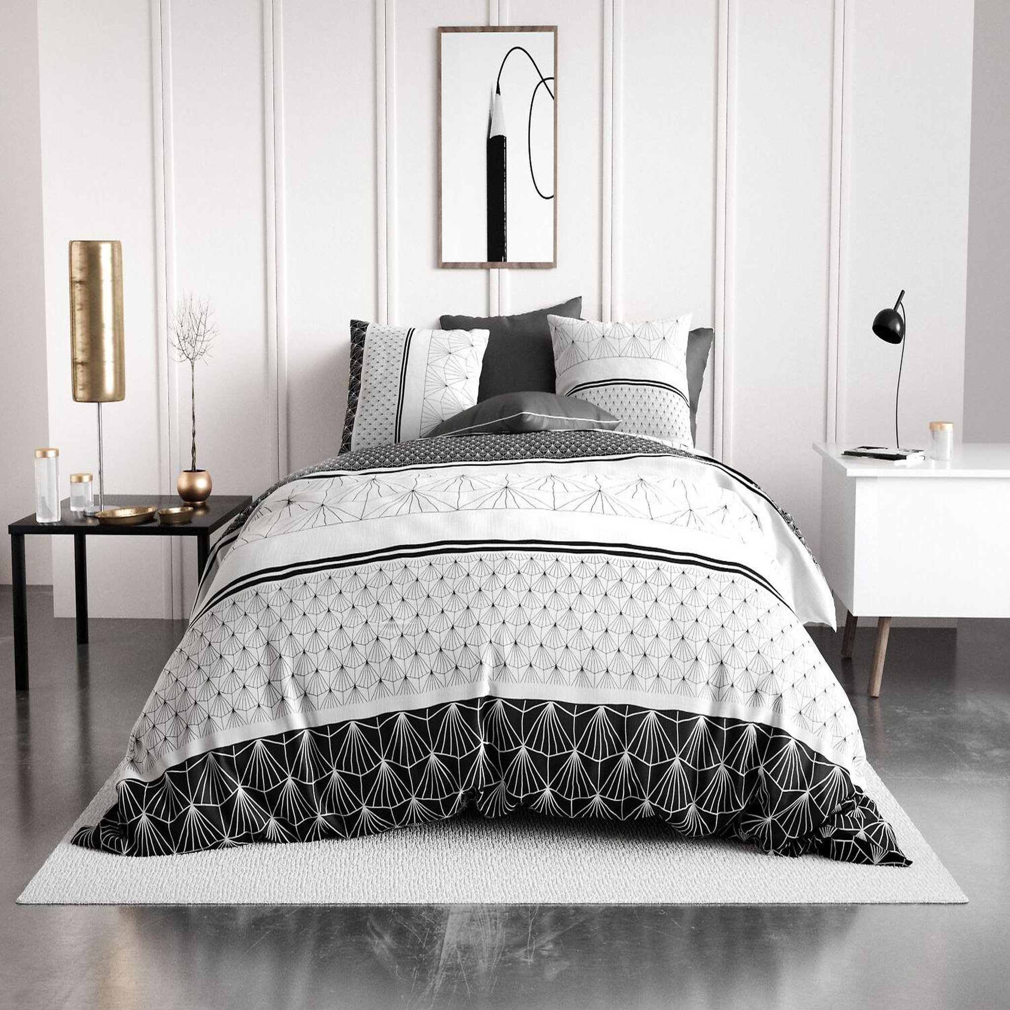 ATELIER DU COTON Parure De Couette 100%coton 57fils/cm2 - Casta. Coloris disponibles : Noir