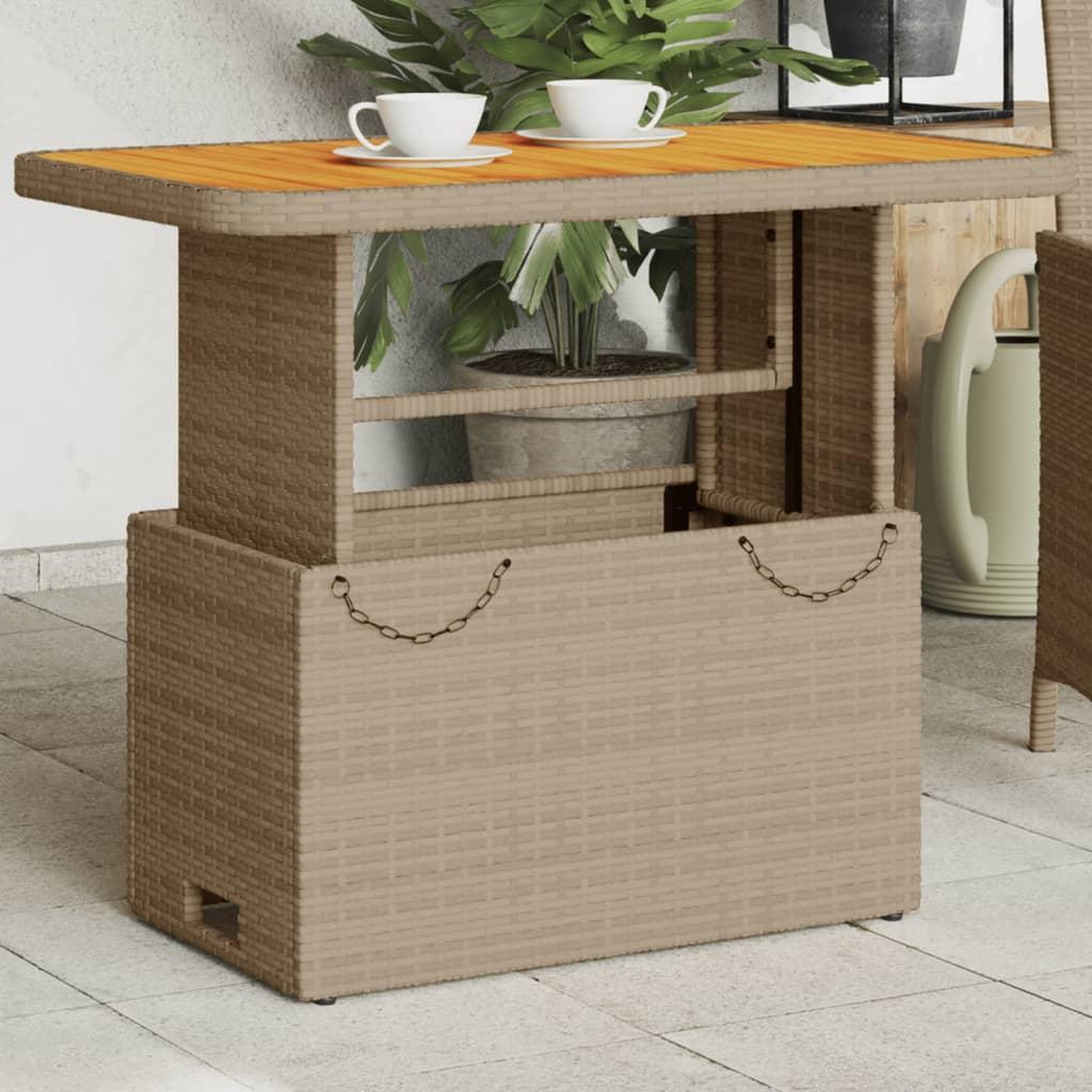 VIDAXL Table de jardin beige 90x55x71 cm resine tressee et bois acacia