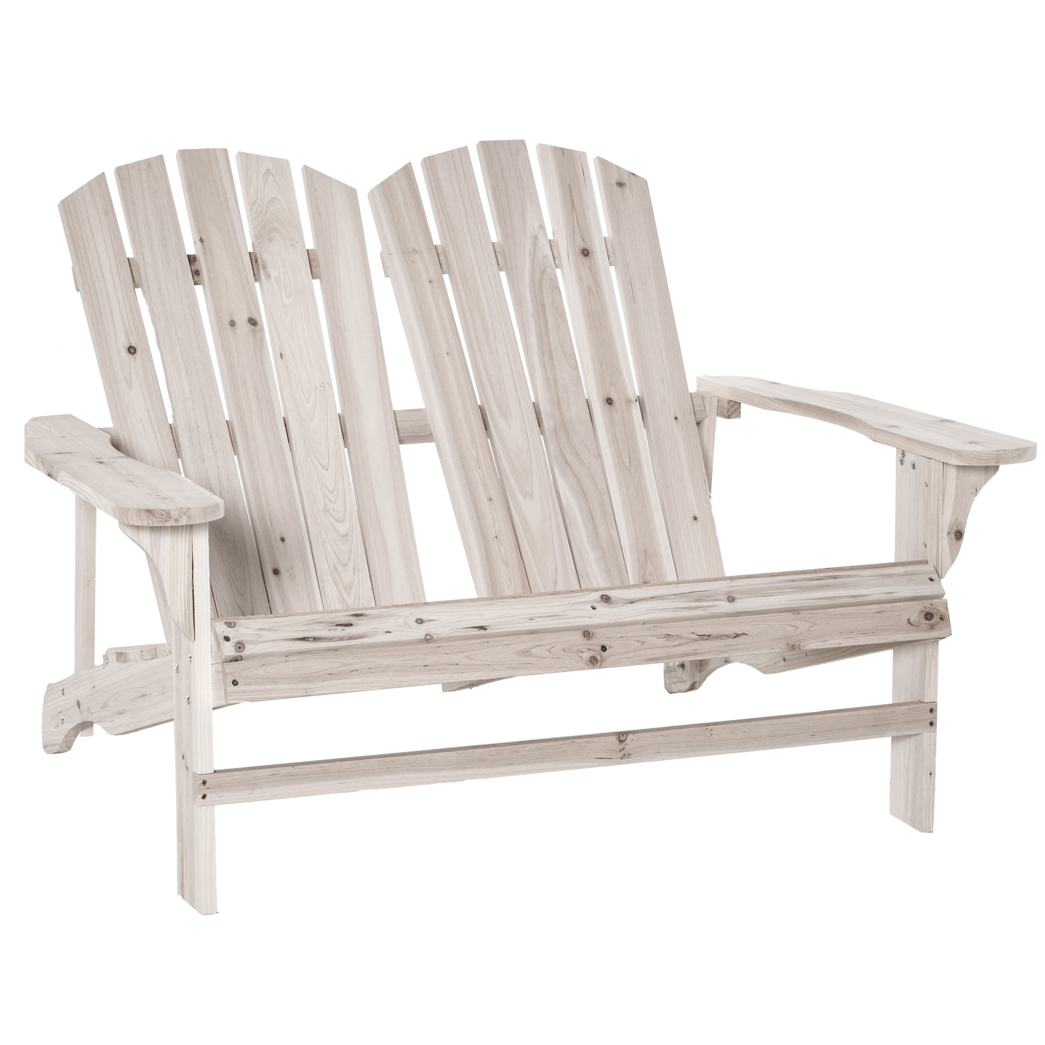 Voir la diapositive 1 : OUTSUNNY Banc de jardin 2 places design Adirondack assise dossier à lattes larges accoudoirs bois naturel pin lasuré
