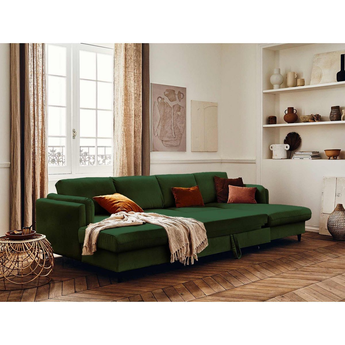 LISA DESIGN Brooke - canapé panoramique en u - 7 places - convertible avec coffre - en velours