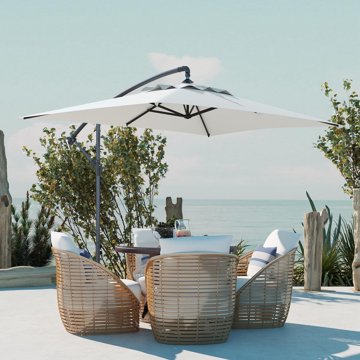 OUTSUNNY Parasol déporté rectangulaire dim. 294L x 193l x 250H cm pied en croix crème