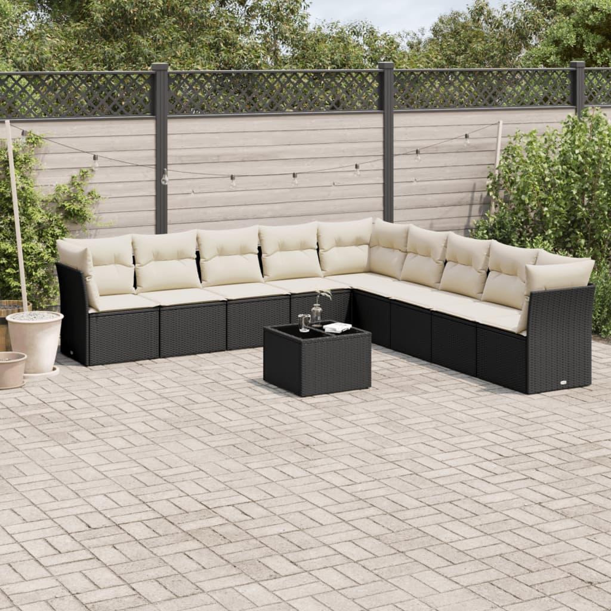 VIDAXL Salon de jardin 10 pcs avec coussins noir resine tressee