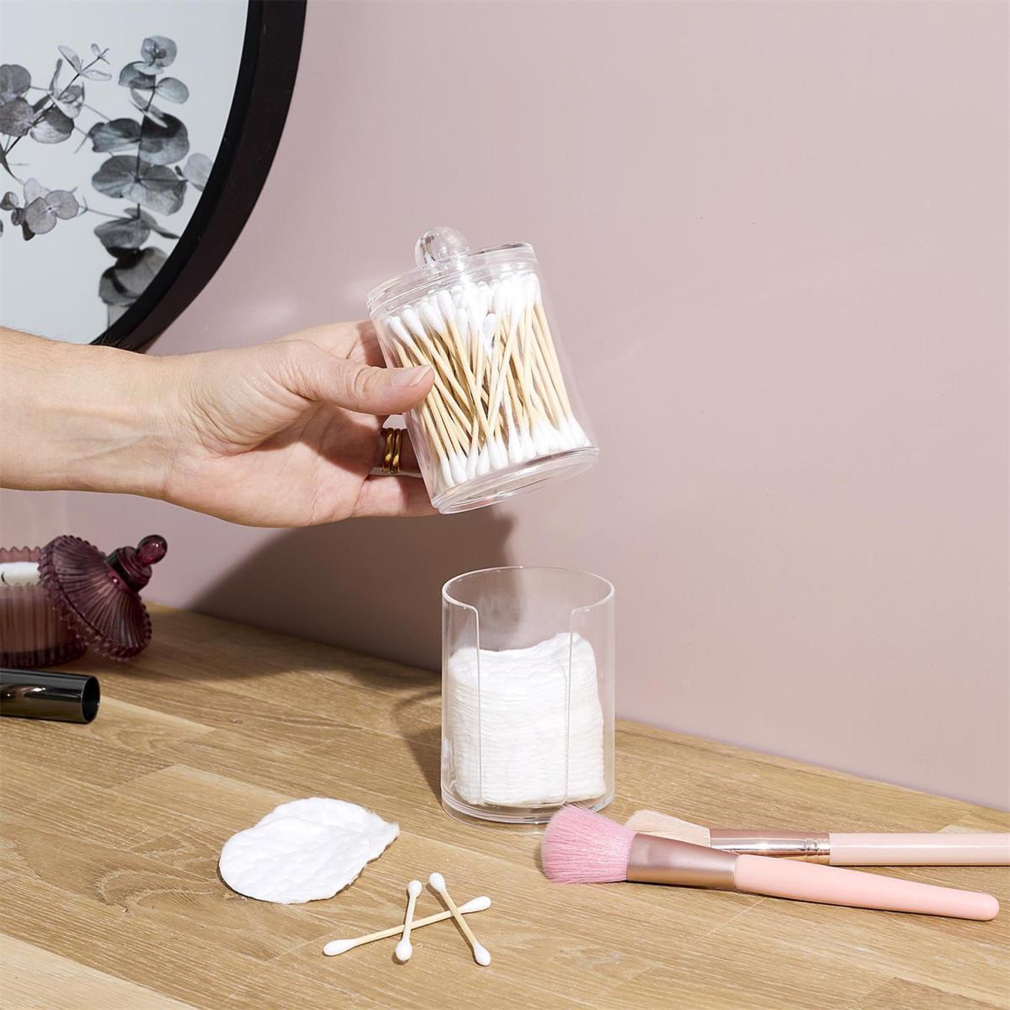 Voir la diapositive 3 : Cosmetic Club Double distributeur à coton  anna  19cm transparent