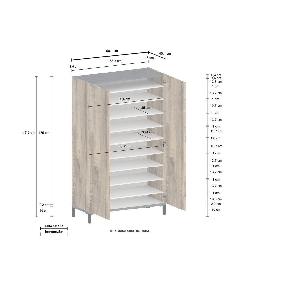 Meuble à chaussures 2 portes L90cm BARI