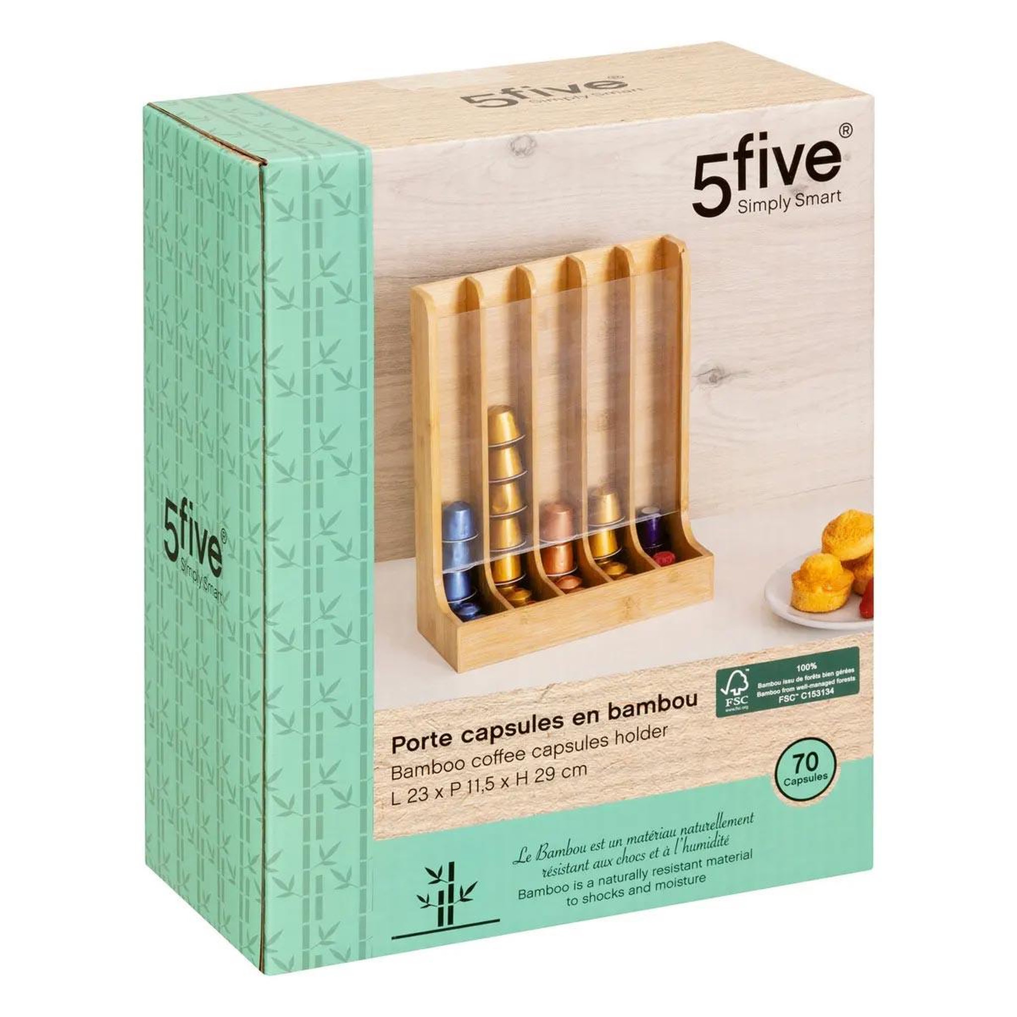 Voir la diapositive 3 : FIVE Porte-capsules en bambou  70 capsules  29cm naturel