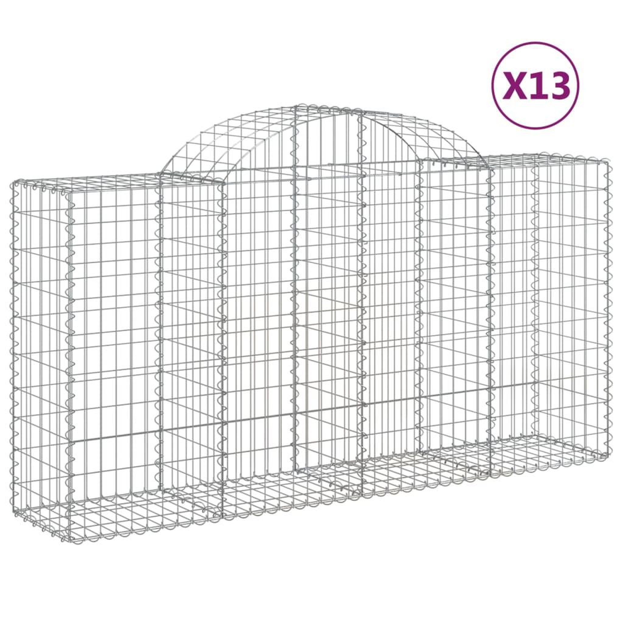 Voir la diapositive 2 : VIDAXL Paniers a gabions arques 13 pcs 200x50x100/120 cm fer galvanise