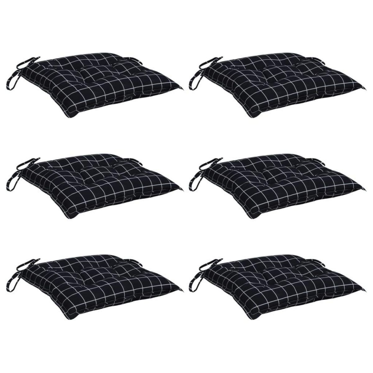 VIDAXL Coussins de chaise lot de 6 carreaux noir 40x40x7 cm tissu
