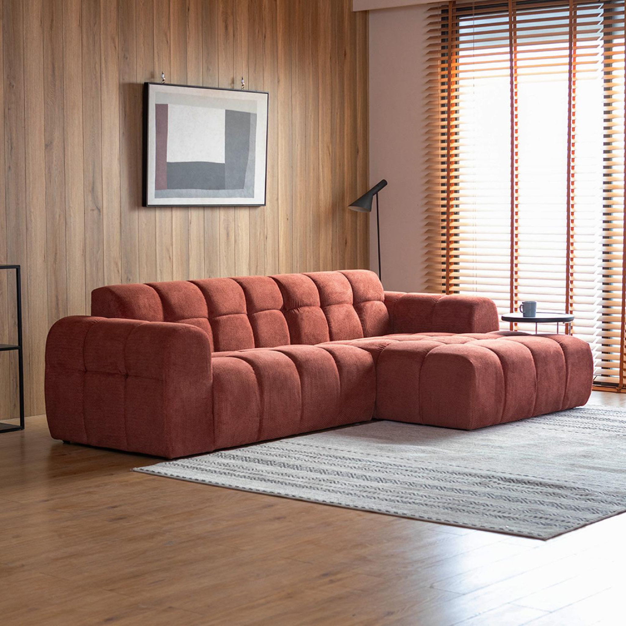 Voir la diapositive 2 : CONCEPT USINE Canapé d'angle 3-4 places nuage en velours terracotta salford