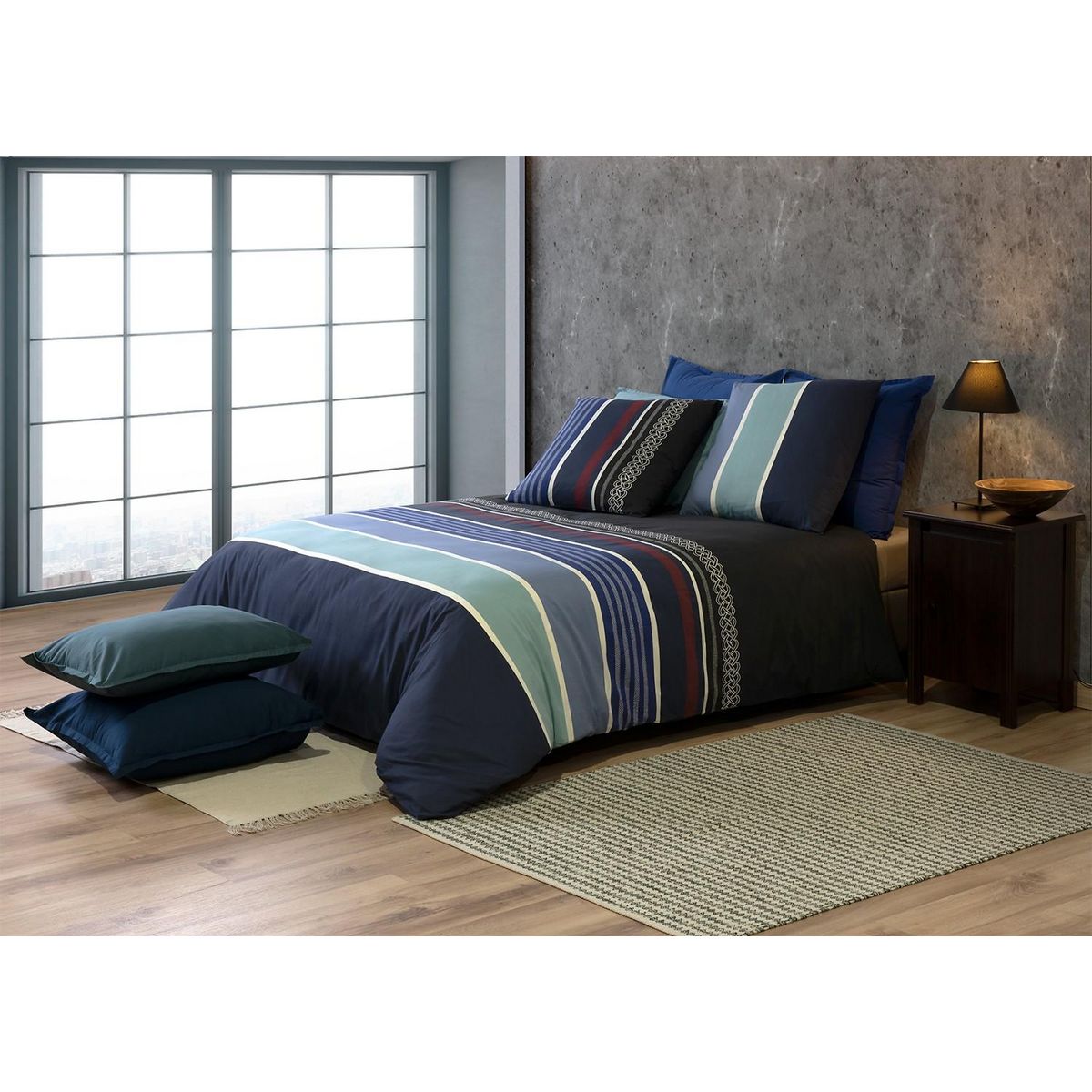 ATELIER DU COTON Parure housse de couette 100% coton 71fils azul