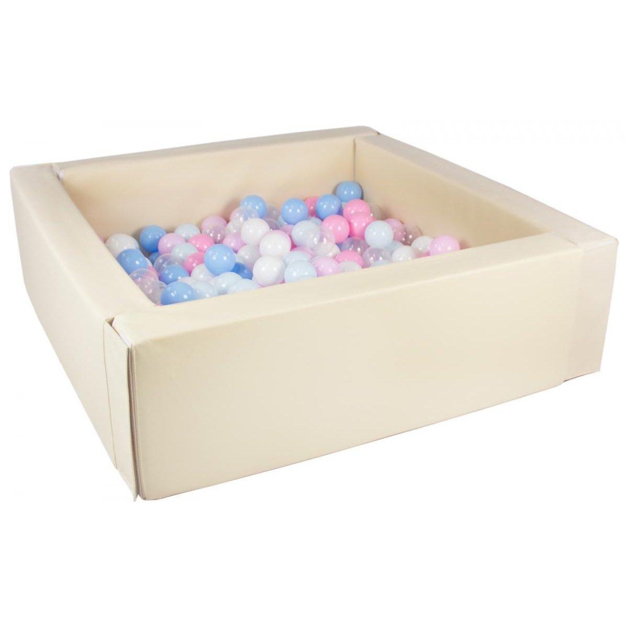 VELINDA Piscine à balles carrée avec 200 balles - cappuccino/blanc, transparent, rose clair, gris
