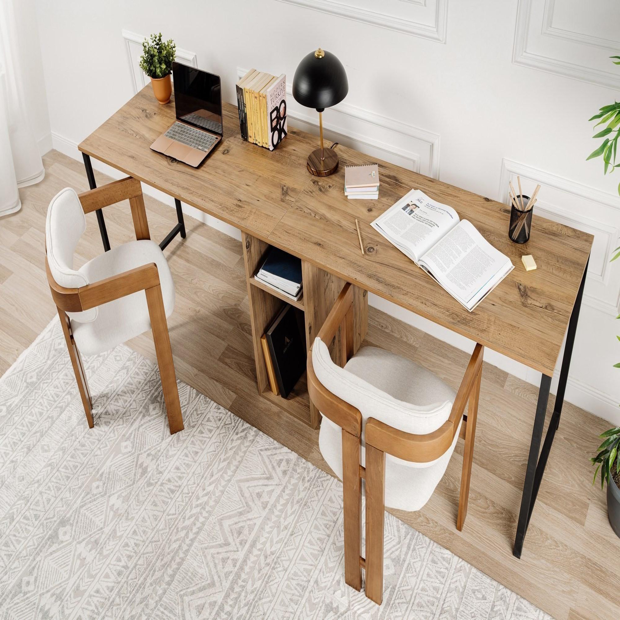 Voir la diapositive 2 : Habitat et Jardin Bureau en bois  twin study desk  - 240 x 60 x 74 cm - pin atlantiquenoir