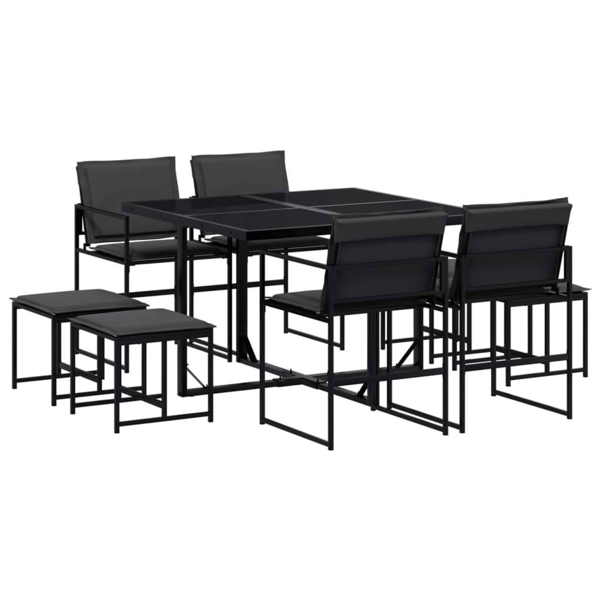 Voir la diapositive 2 : VIDAXL Ensemble a manger de jardin avec coussins 9 pcs noir textilene