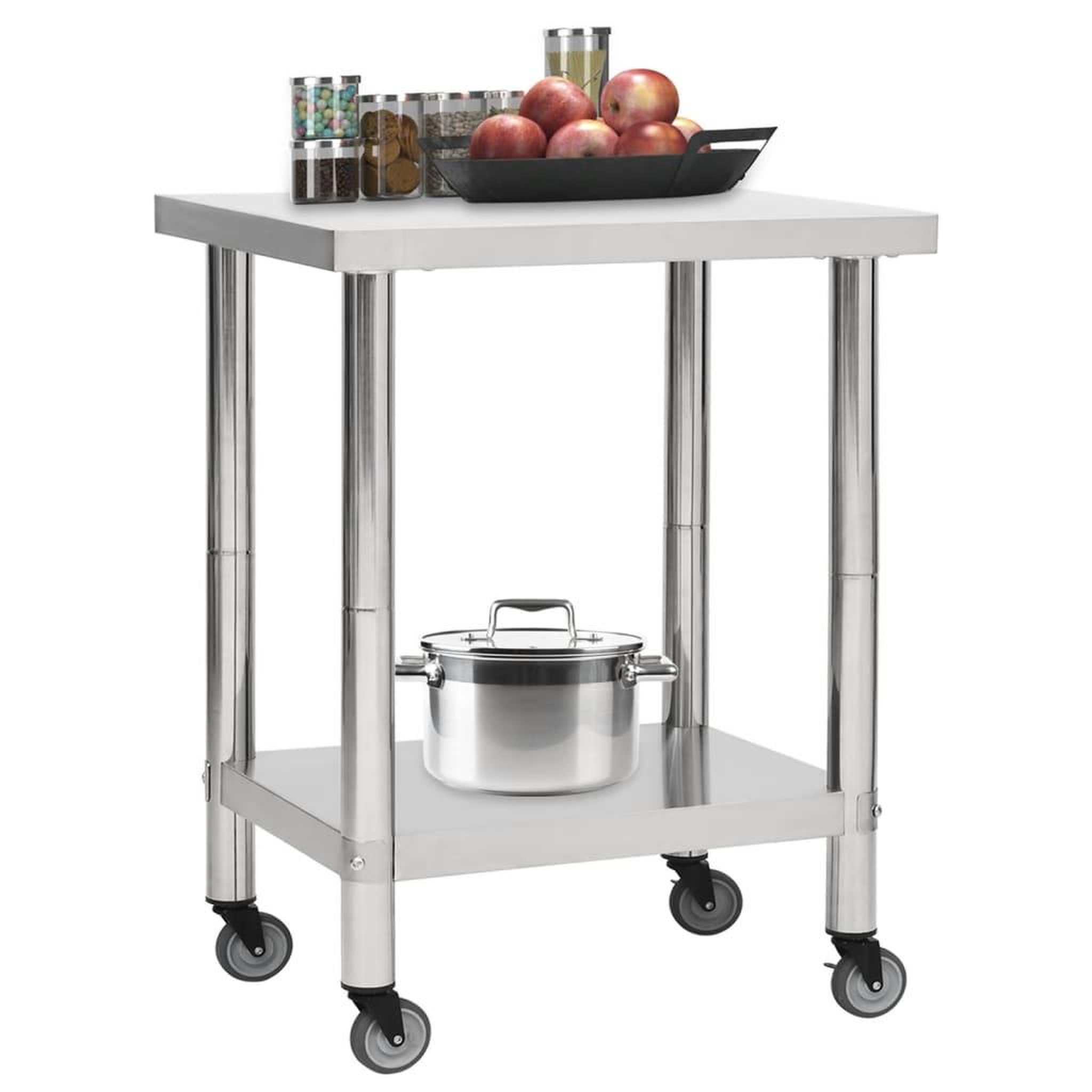 Voir la diapositive 2 : VIDAXL Table de travail de cuisine avec roues 80x45x85 cm Inox