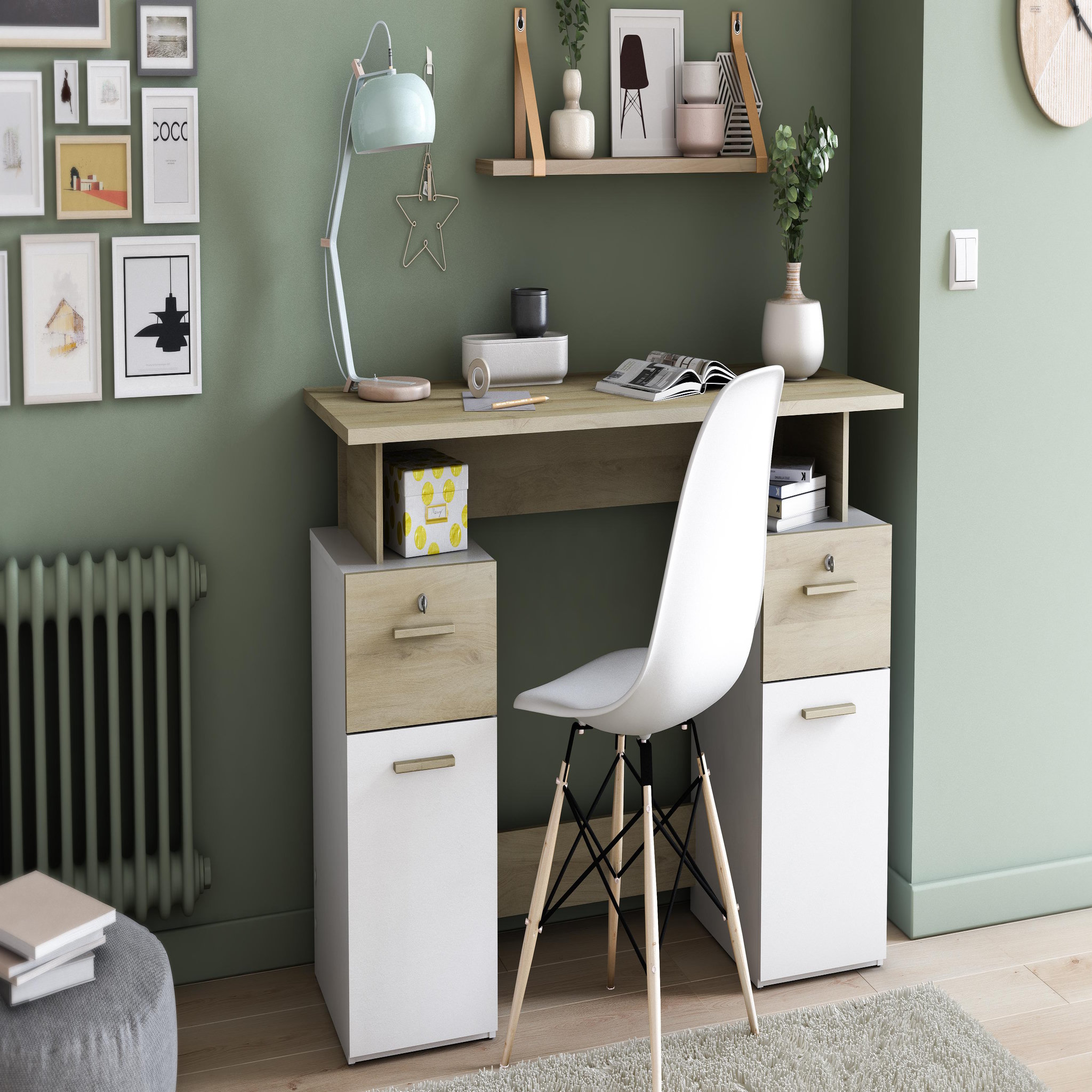 Voir la diapositive 5 : Bureau droit double caisson de rangement L134cm SOCRATE