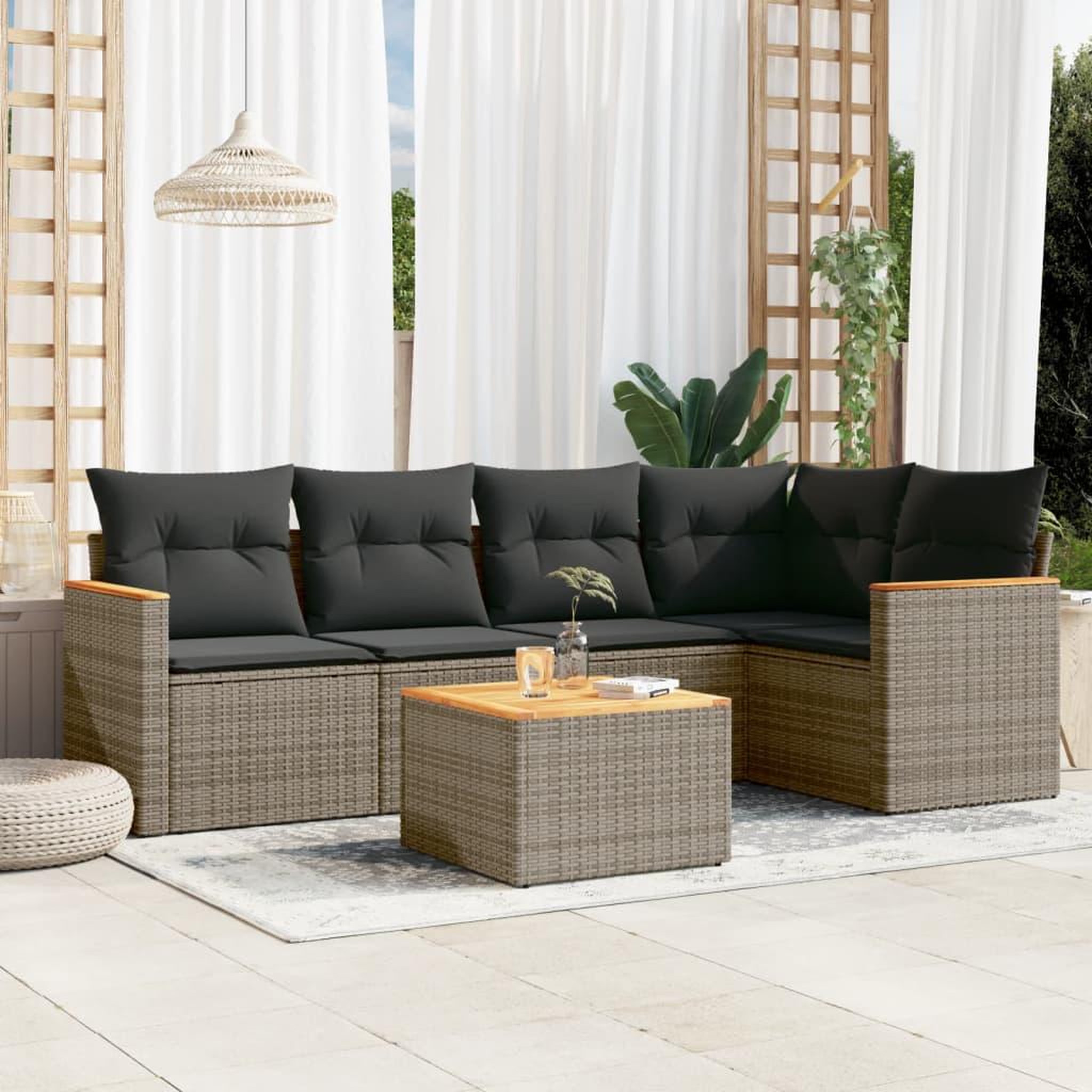 VIDAXL Salon de jardin 6 pcs avec coussins gris resine tressee