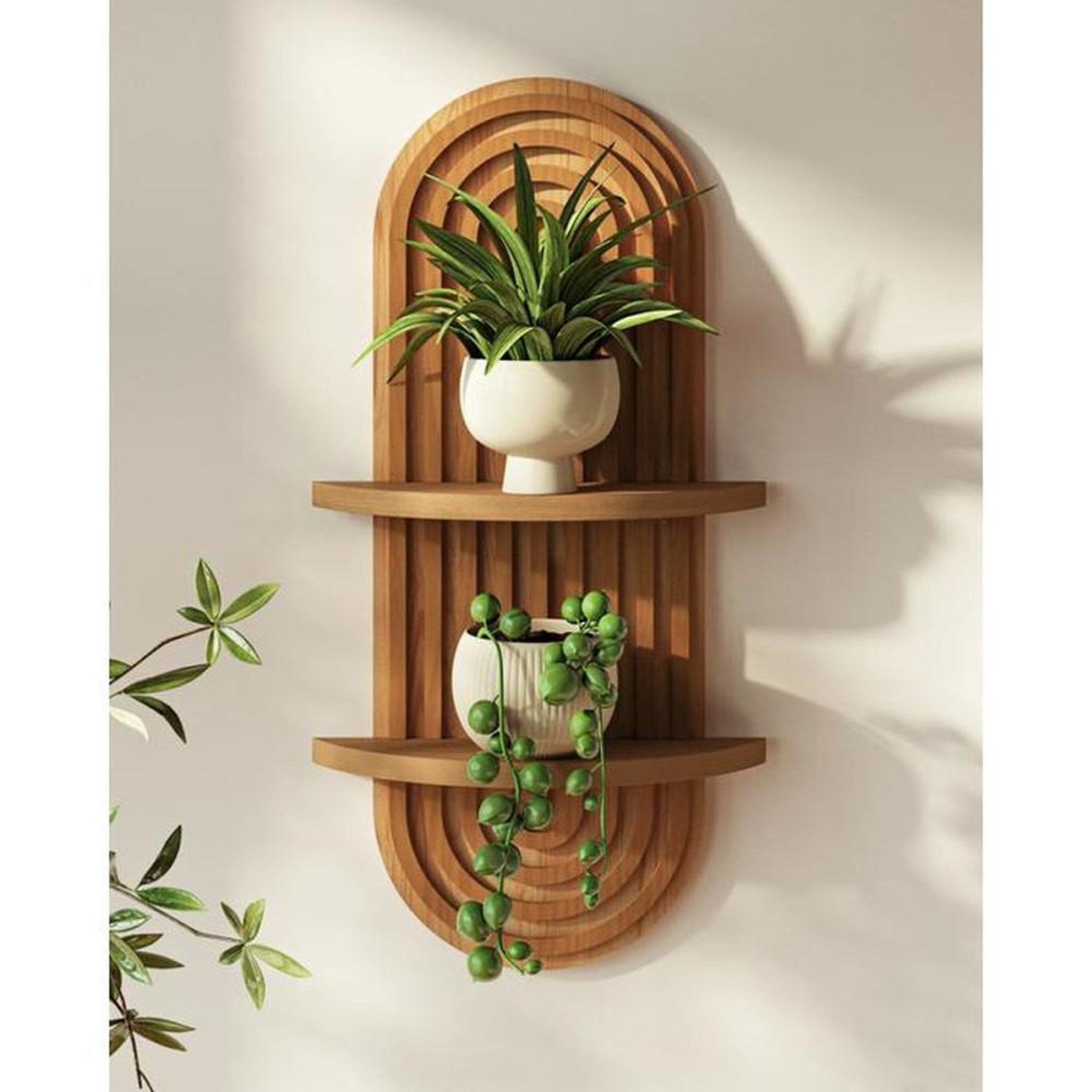 Étagère murale en pin BAMWORLD à deux niveaux, finition bois naturel, 43 x 23 x 11 cm